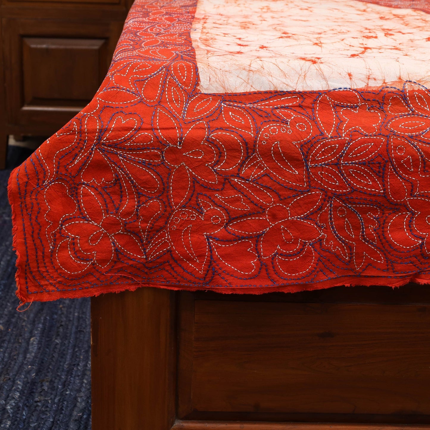 Kantha handwork cotton single hand batik bed sheet 03