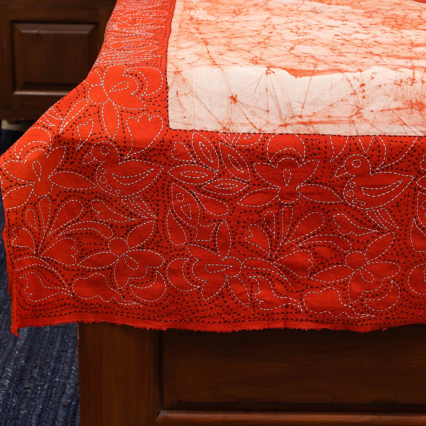 Kantha handwork cotton single hand batik bed sheet 04