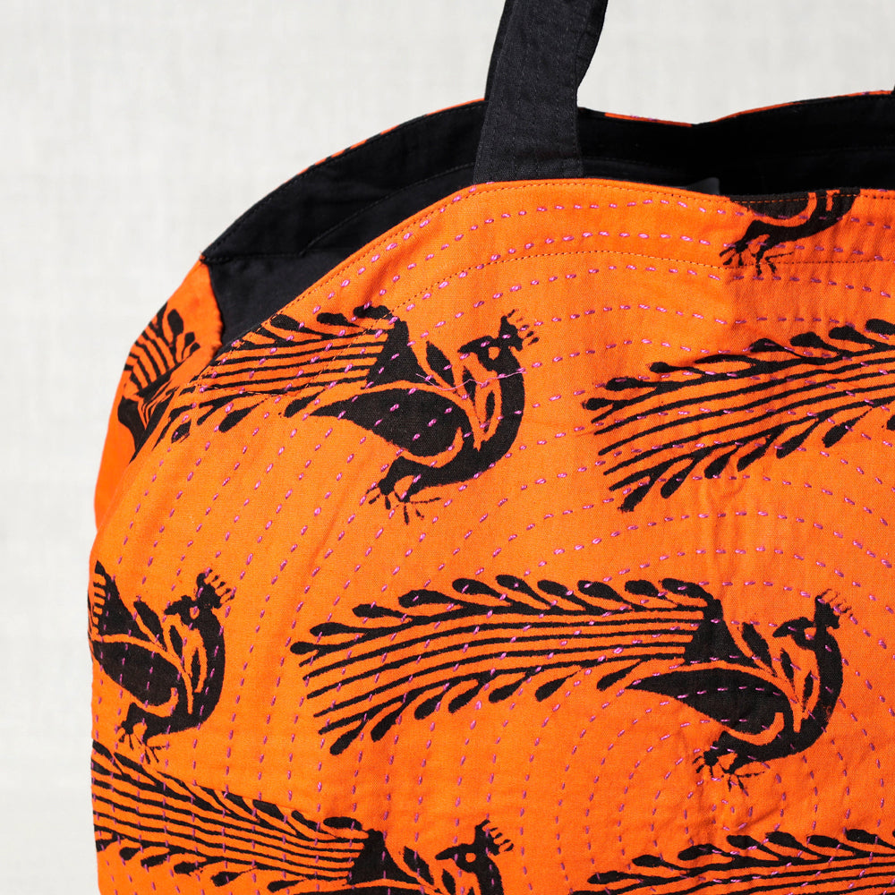 Kantha Work Block Print Cotton Shoulder Bag