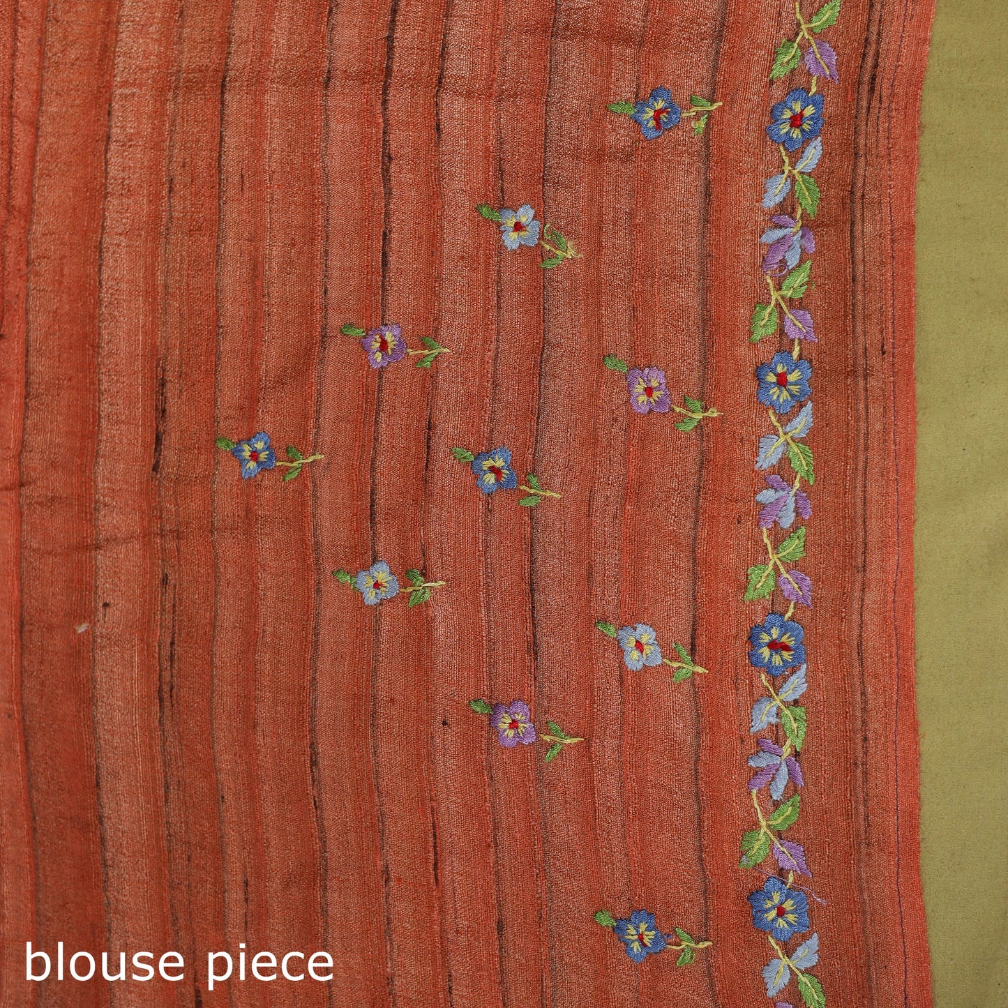 Orange - kashidakari hand embroidery ghicha tussar silk