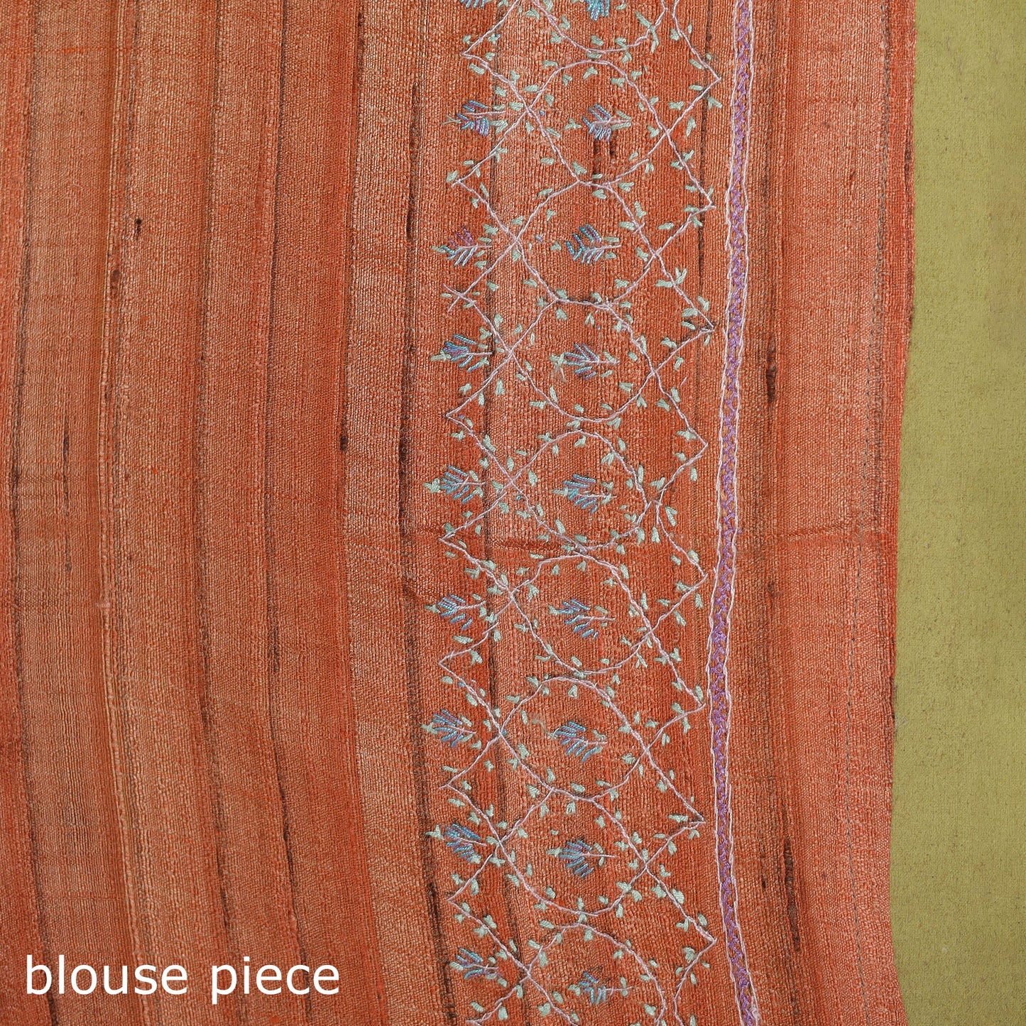 Orange - kashidakari hand embroidery ghicha tussar silk