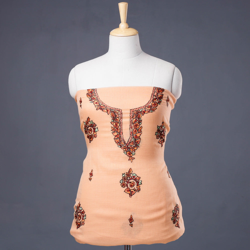 Handloom Kota Doria Kashidakari Hand Embroidery Kurta Material - 2.6 M