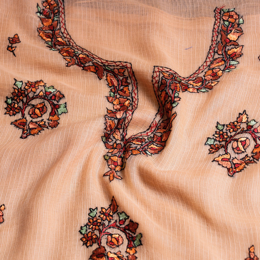 Handloom Kota Doria Kashidakari Hand Embroidery Kurta Material - 2.6 M