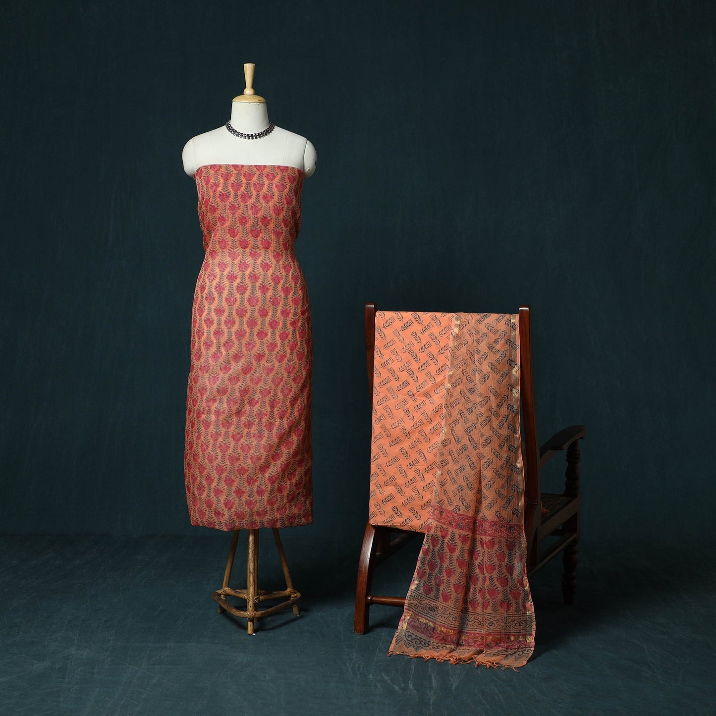 Kota doria cotton hand block sanganeri print 3pc unstitched