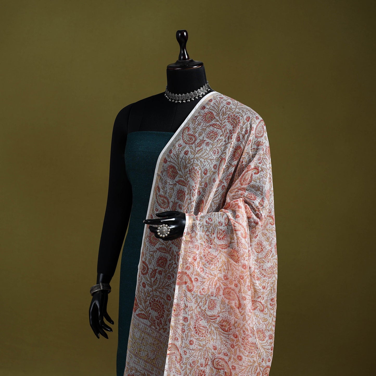 Kota doria silk cotton sanganeri floral dupatta 50