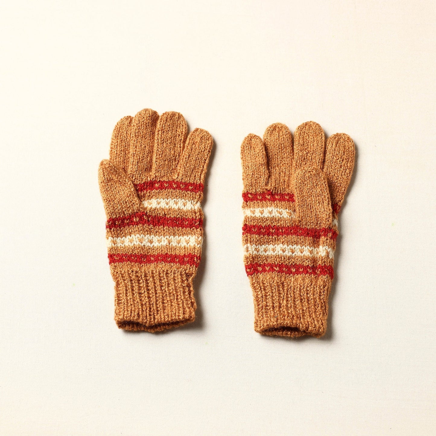 Orange Kumaun Hand Knitted Woolen Gloves