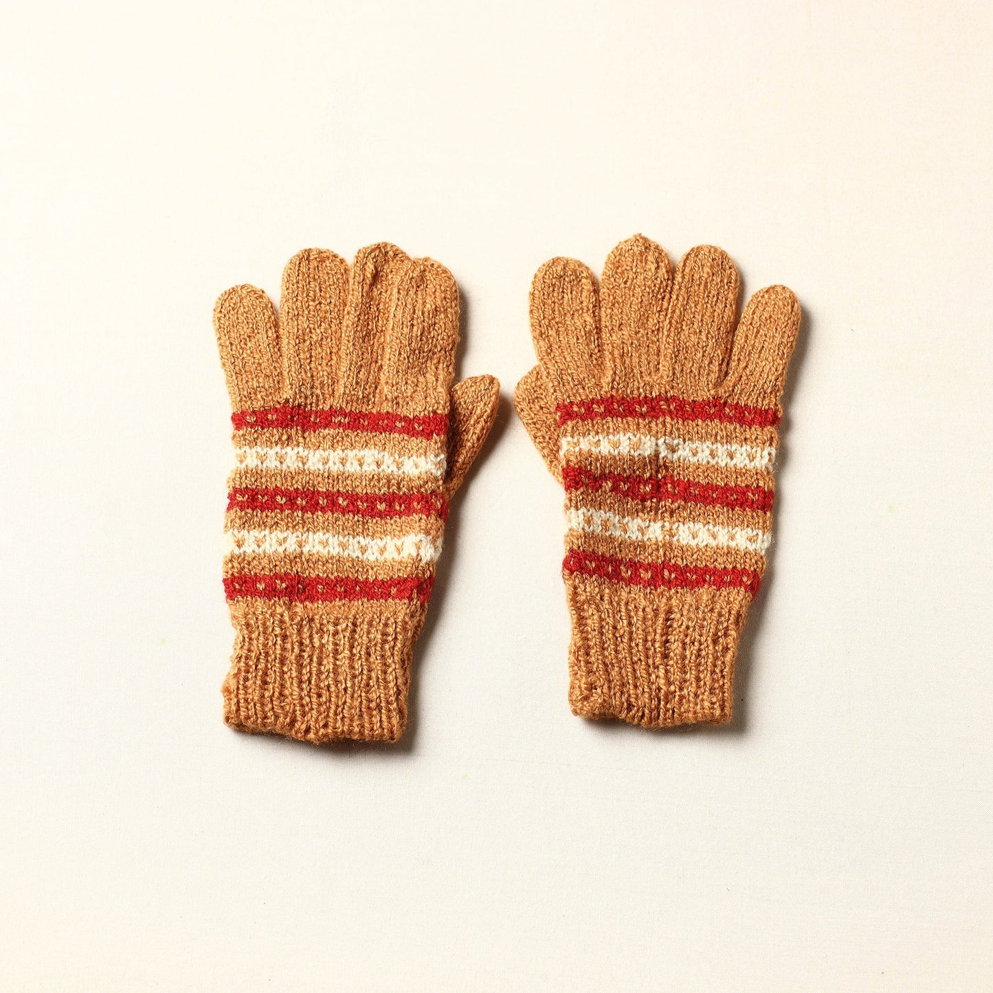 Orange Kumaun Hand Knitted Woolen Gloves