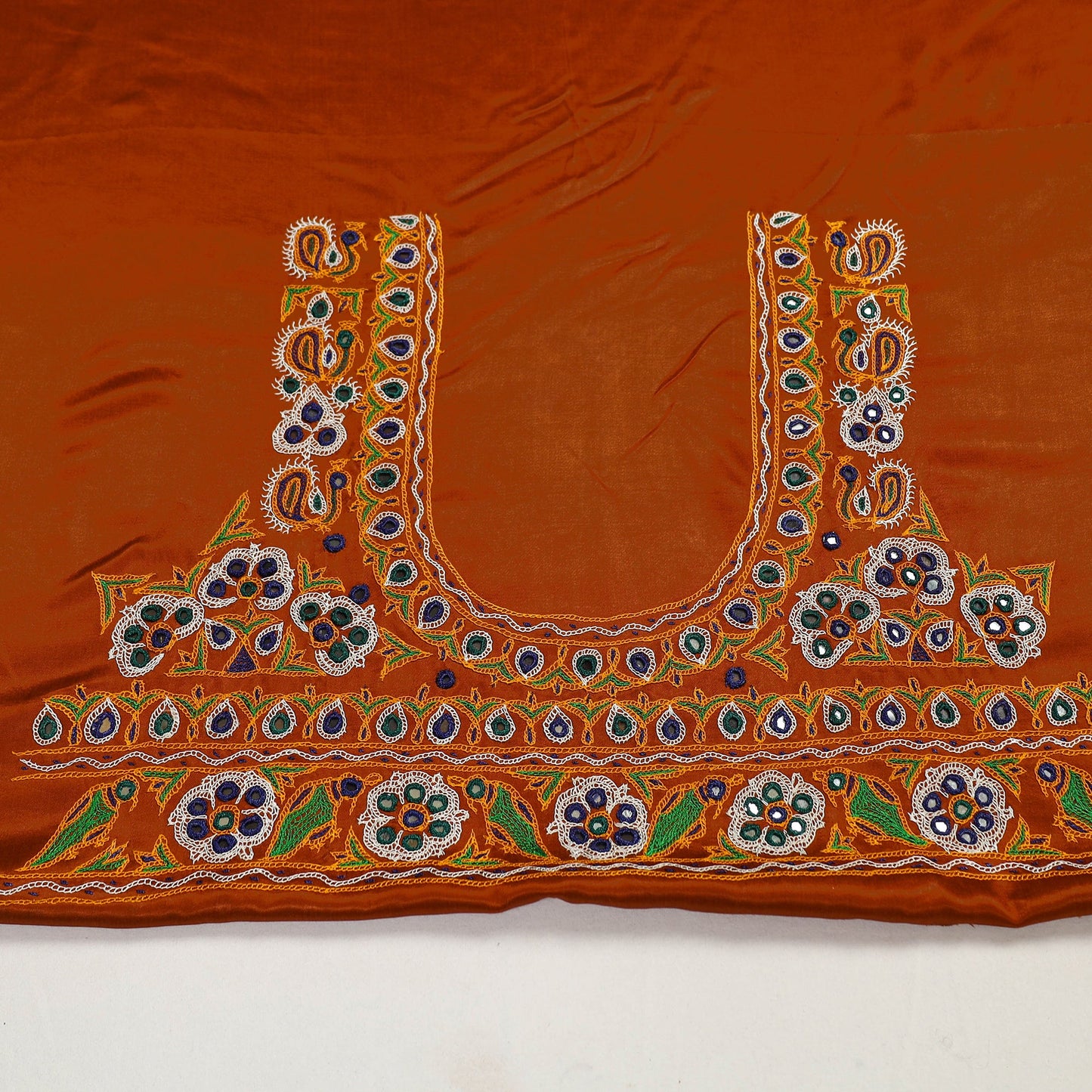 Buy Orange Kutch Hand Embroidery Mashru Silk Blouse Piece