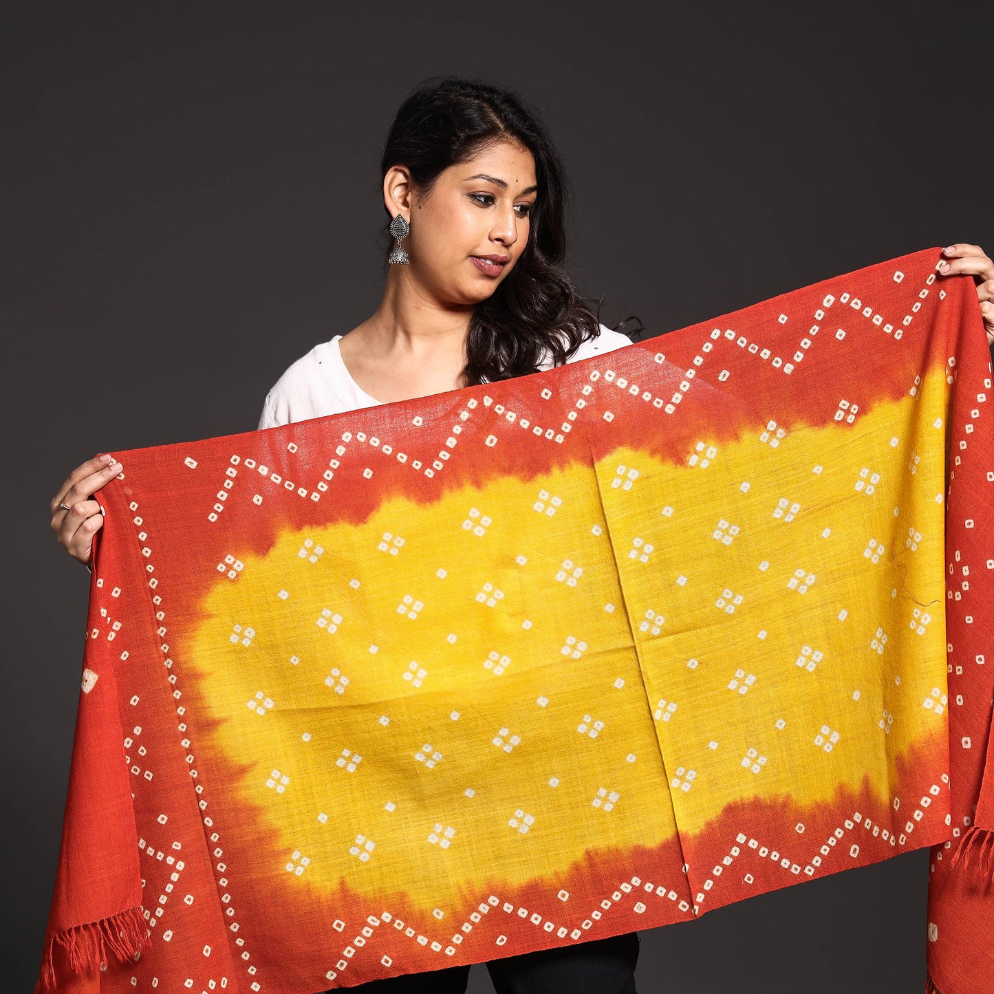 Kutch Handwoven Bagida Merino Wool Bandhani Stole