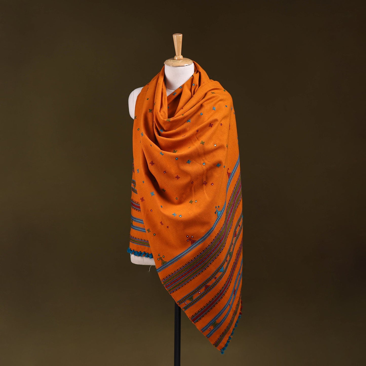 Orange - kutch bhujodi handwoven mirror work acrylic wool