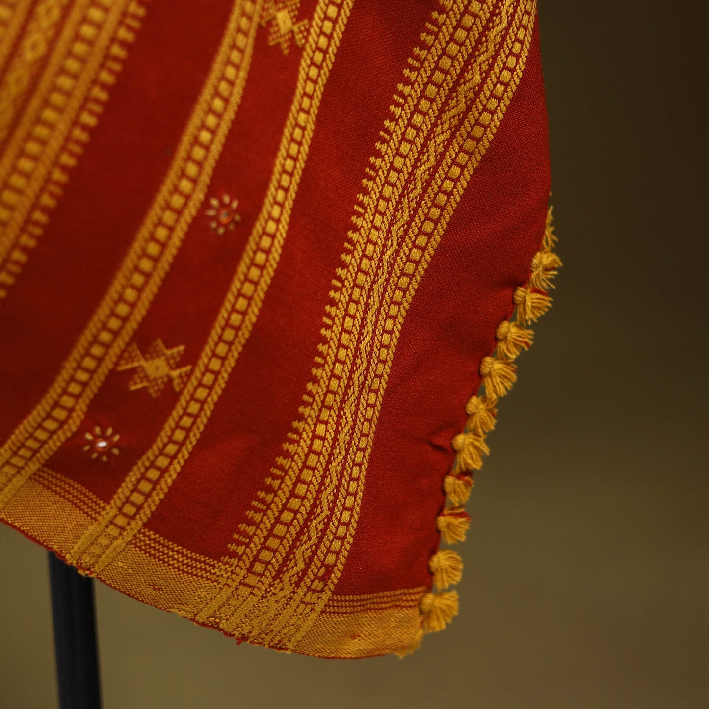 Orange - kutch handwoven mirror work acrylic wool shawl 163