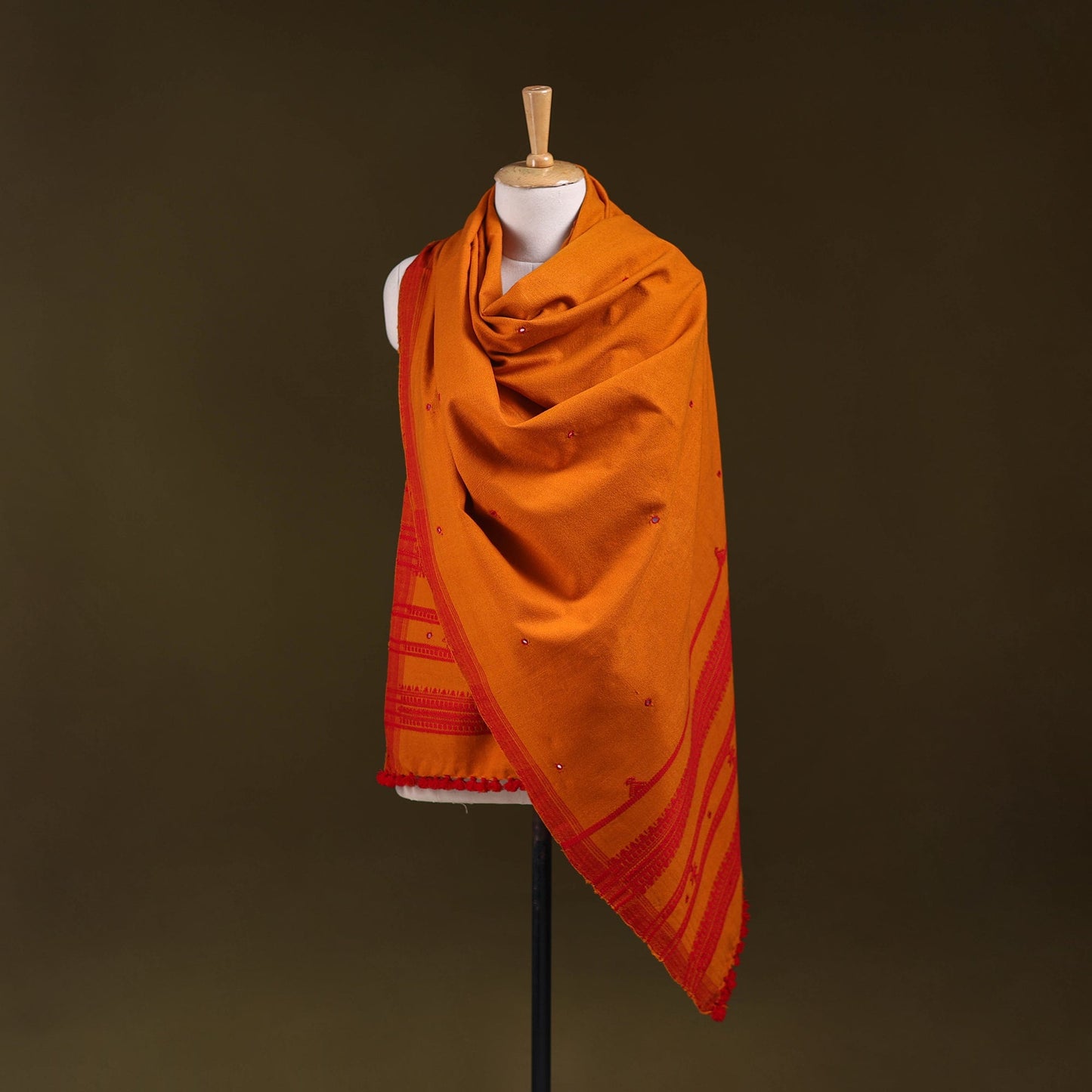 Orange - kutch bhujodi handwoven mirror work acrylic wool