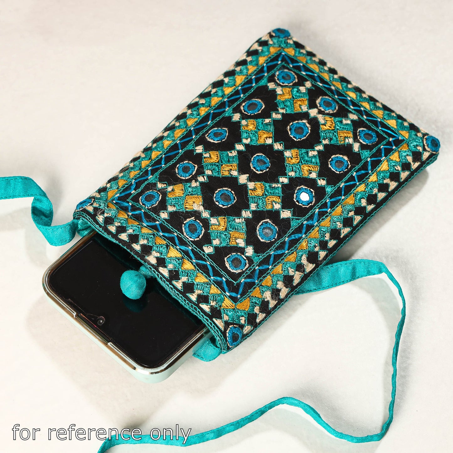 Orange Kutch Neran Embroidery Mashru Silk Mobile Sling Bag