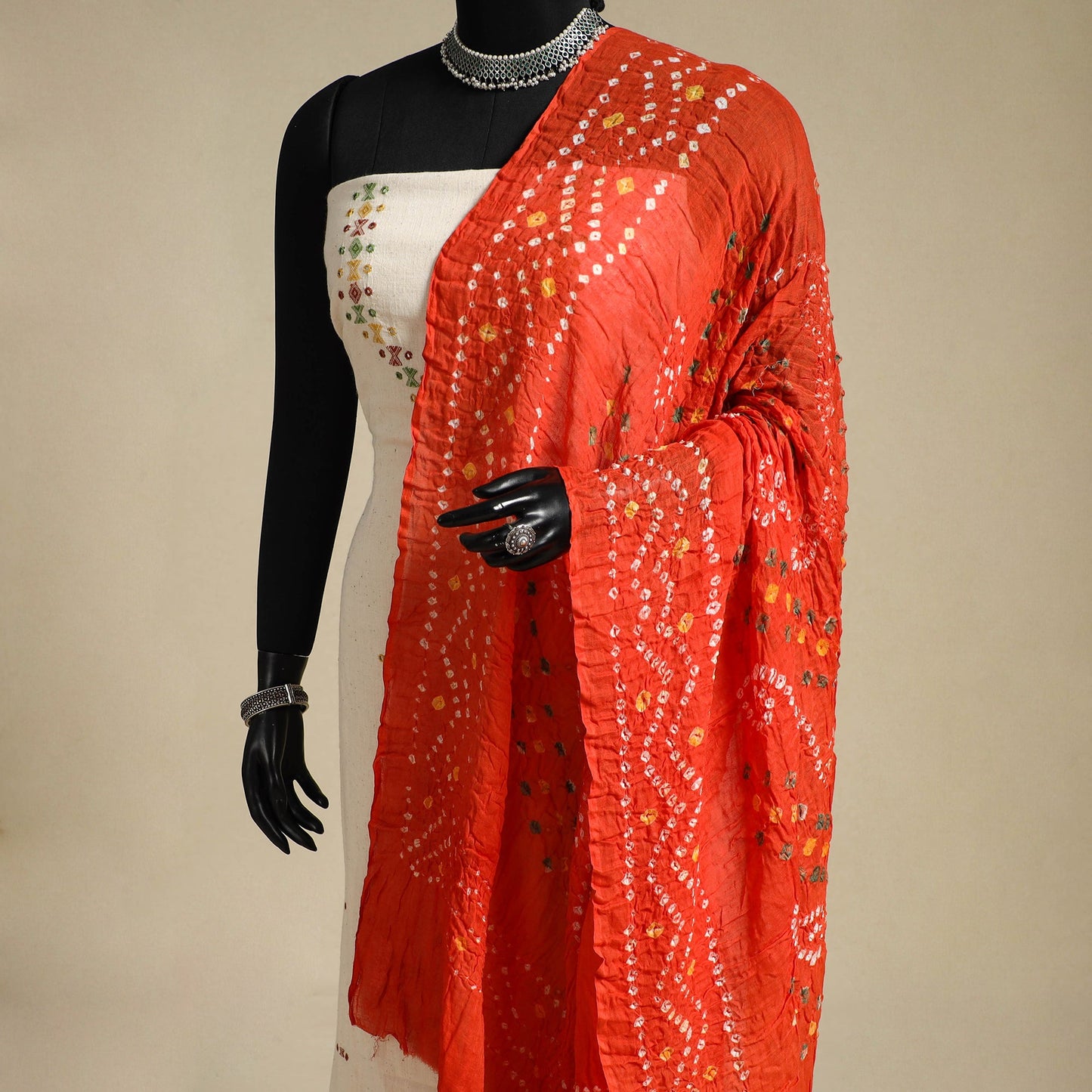 Orange - kutch tie-dye mul cotton bandhani dupatta 89