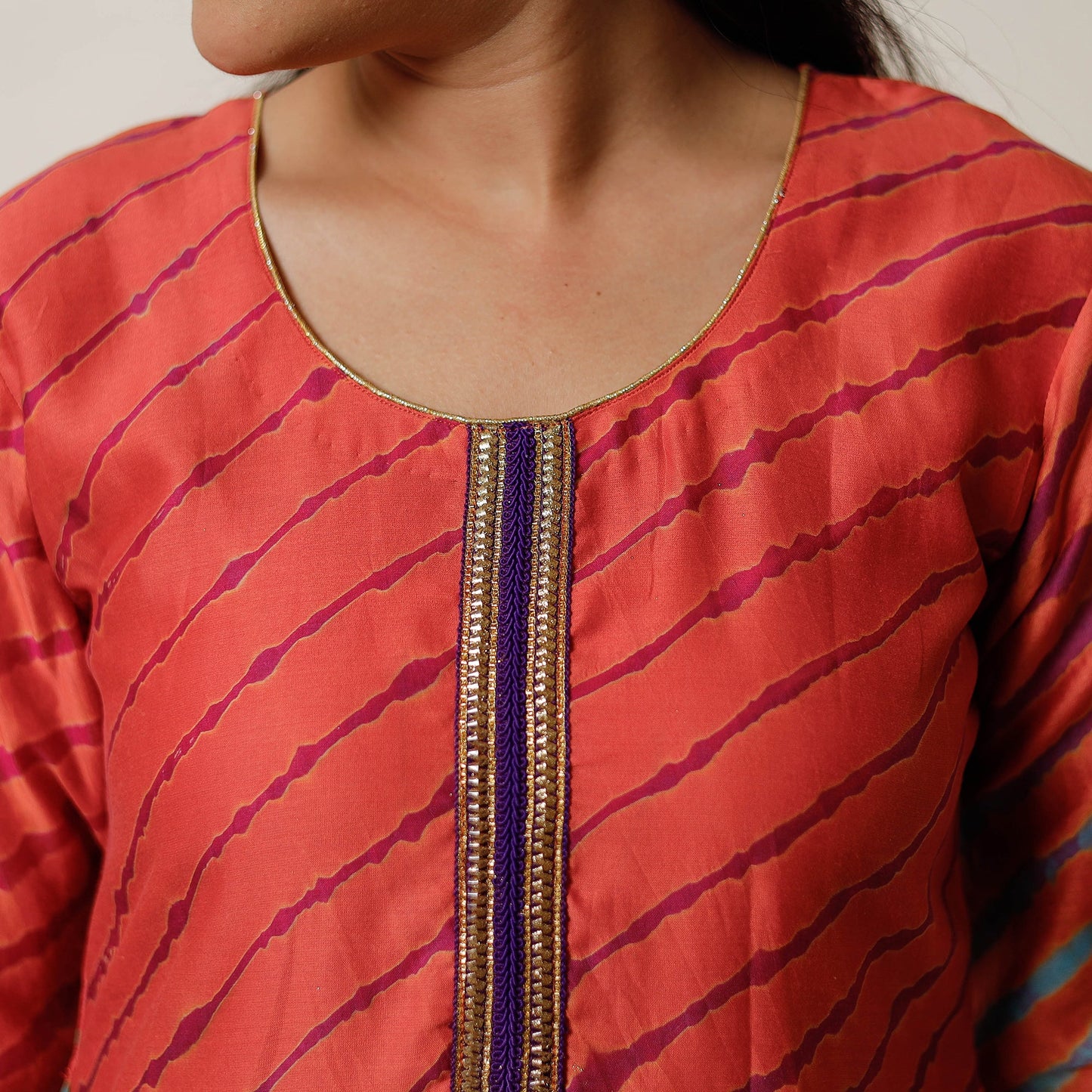 Leheriya Tie-Dye Chanderi Silk Long Kurta