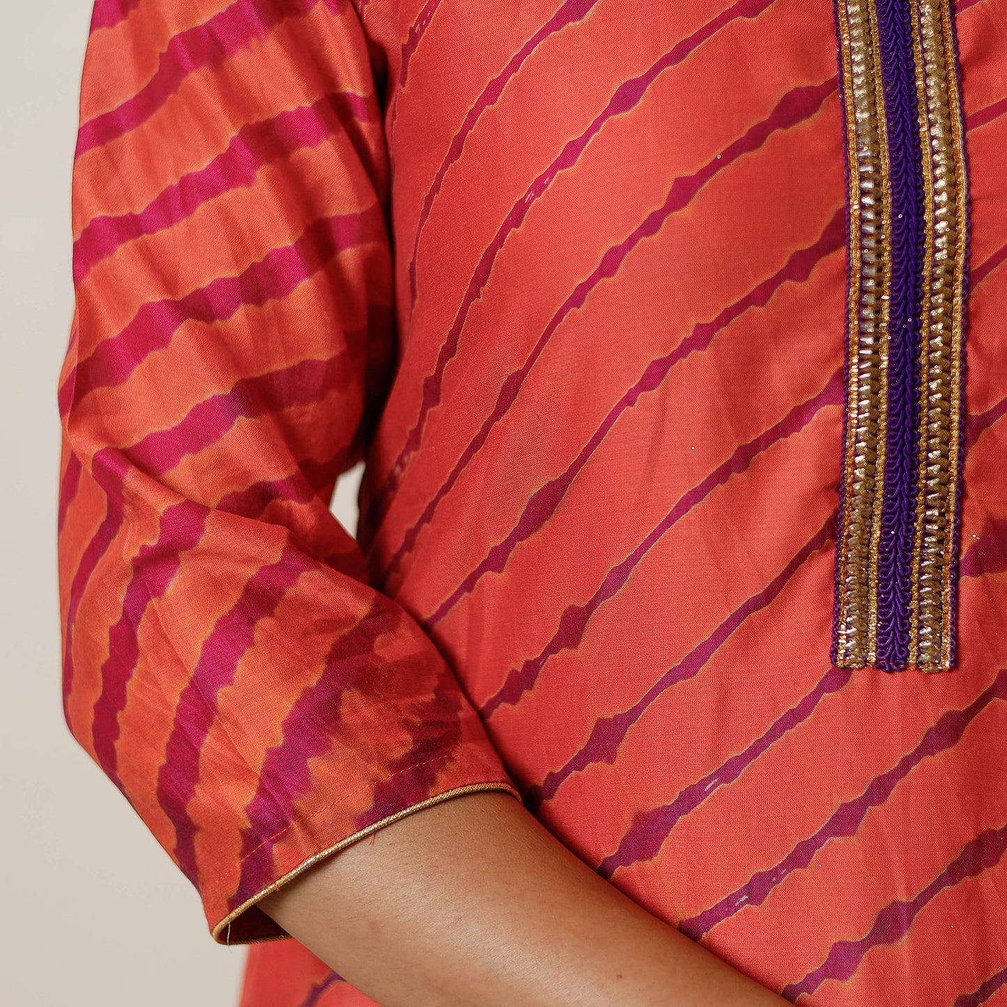 Leheriya Tie-Dye Chanderi Silk Long Kurta