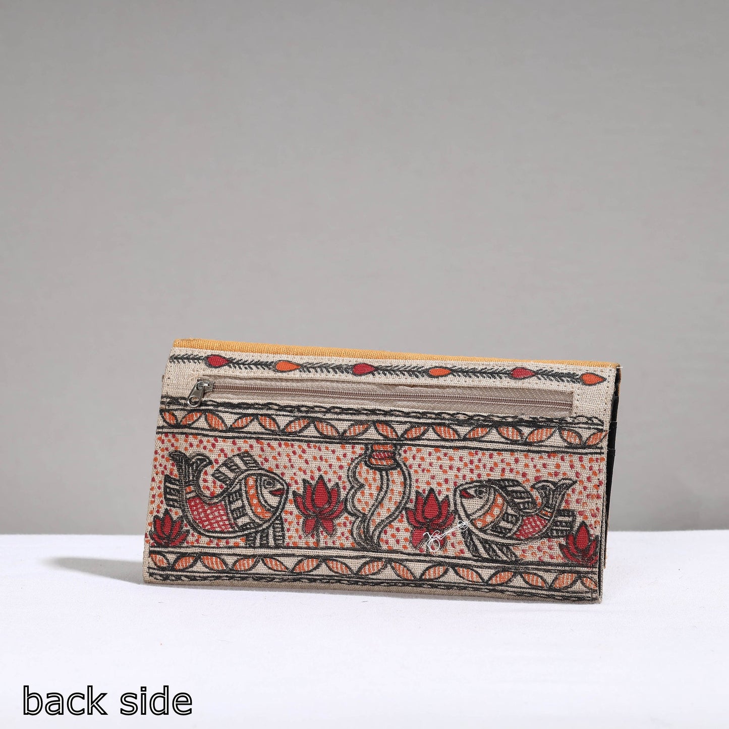 Orange Madhubani Handpainted Jute Cotton Clutch
