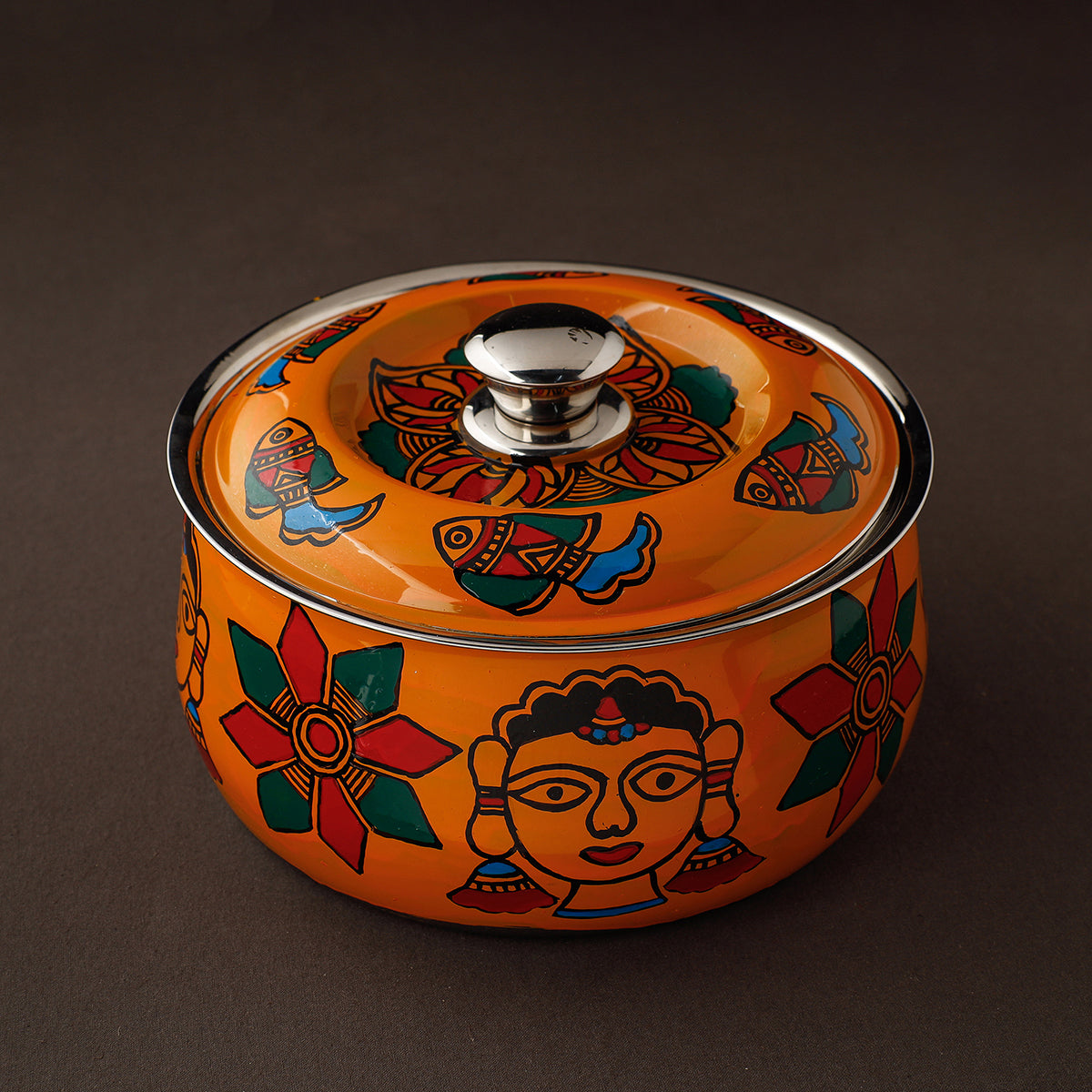 Madhubani Handpainted Stainless Steel Casserole