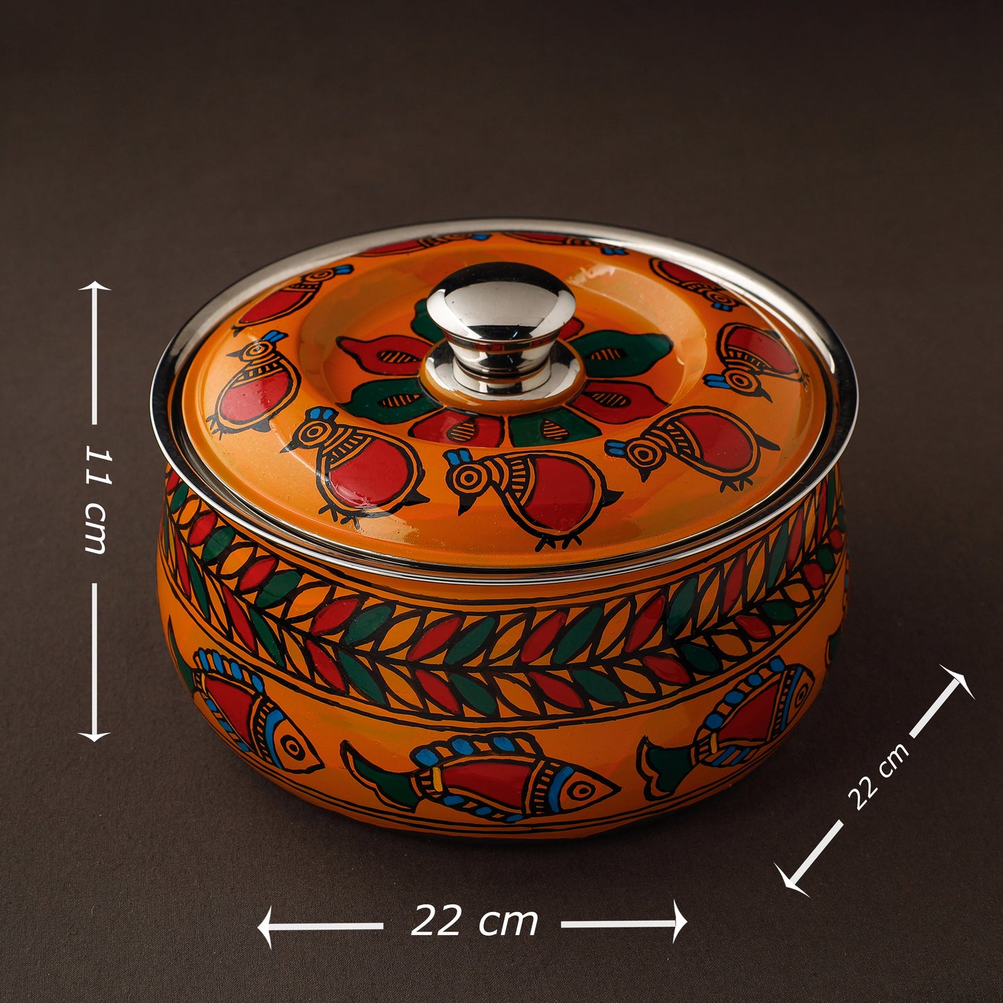 Madhubani Handpainted Stainless Steel Casserole