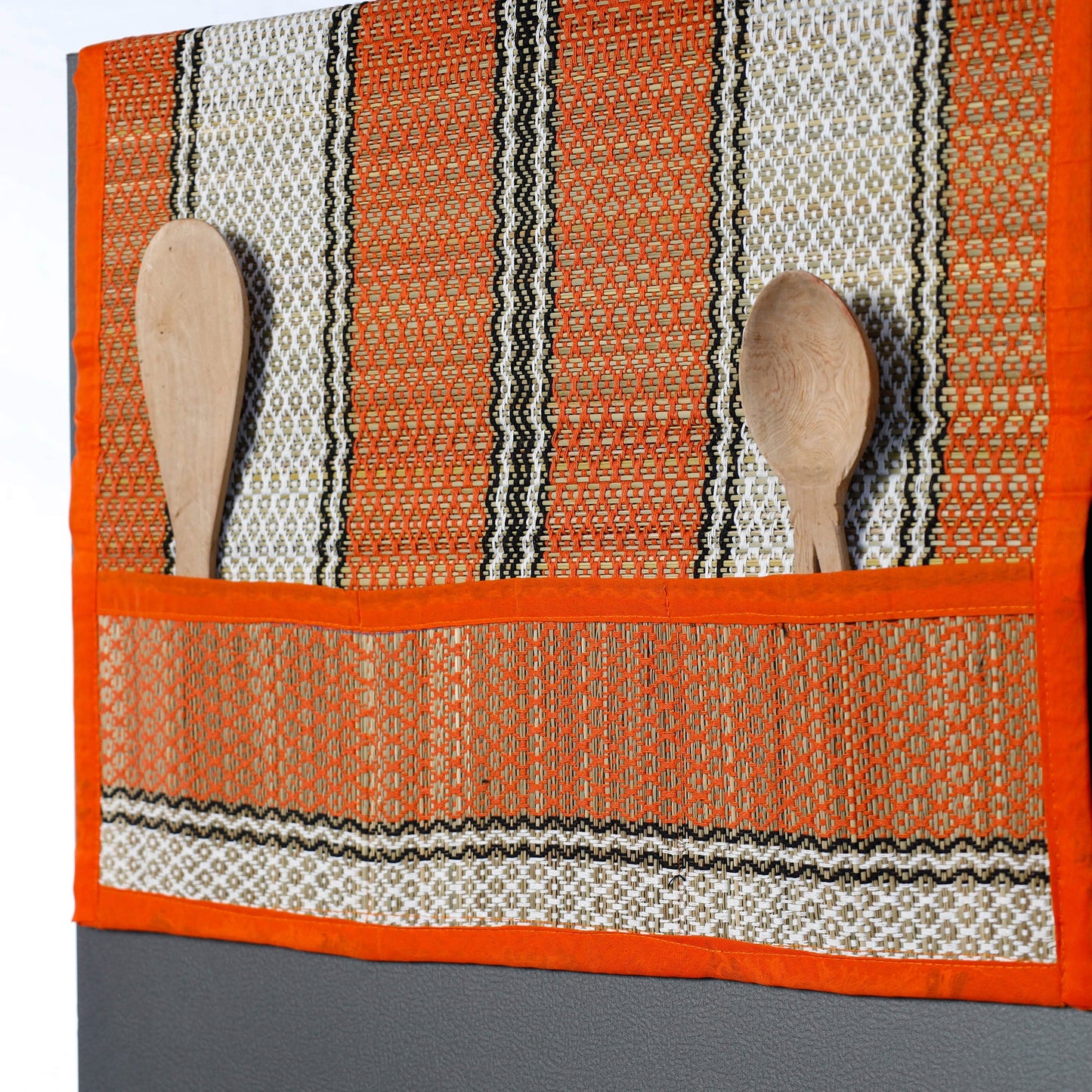 Orange Madur Grass Fridge Top Cover with Multiple Pockets