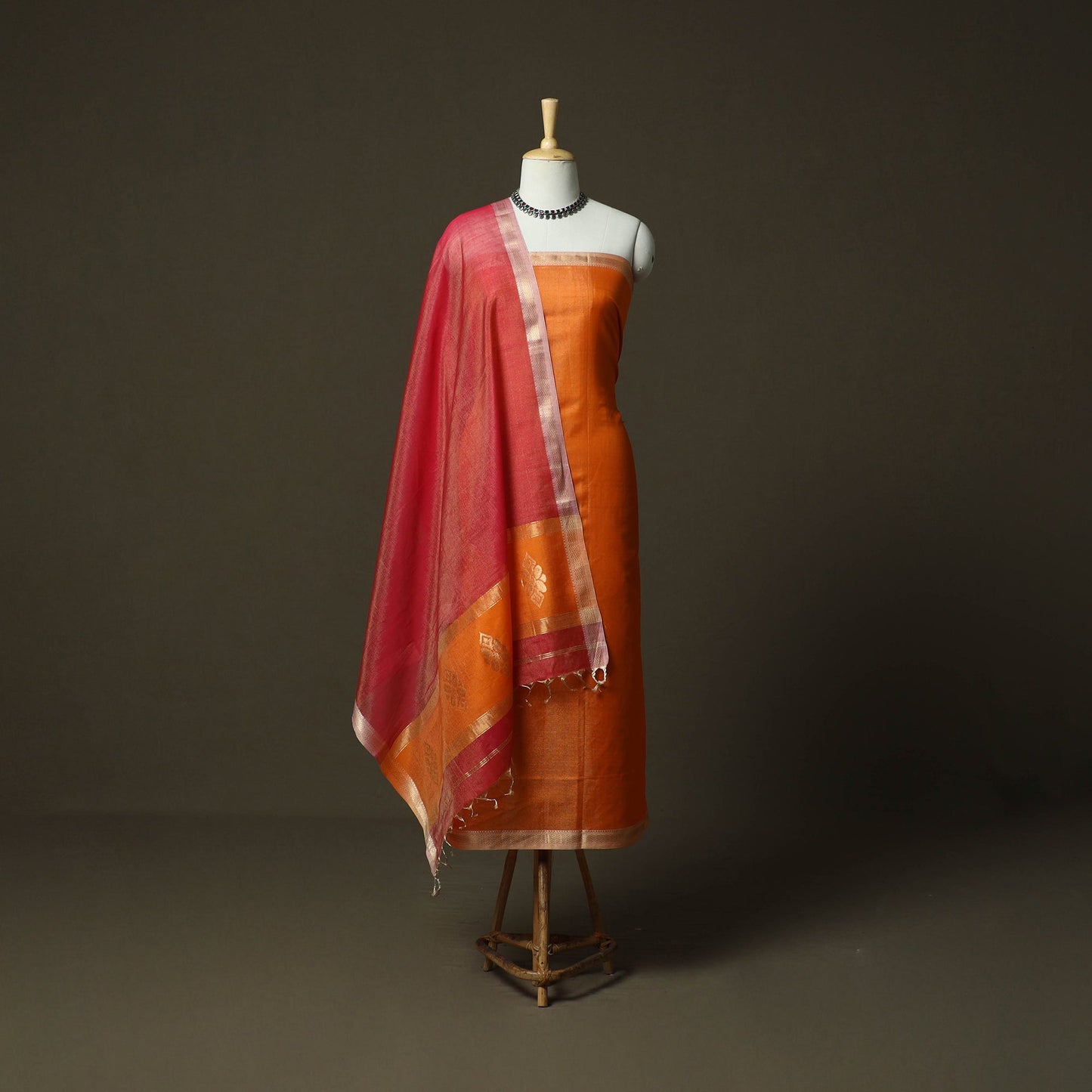 Maheshwari silk tissue zari handloom 2pc unstitched dress