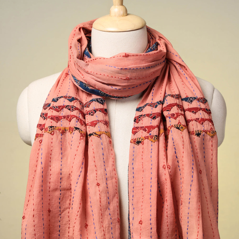 Marudhara Tagai Work Ajrakh Border Cotton Stole with Tassels