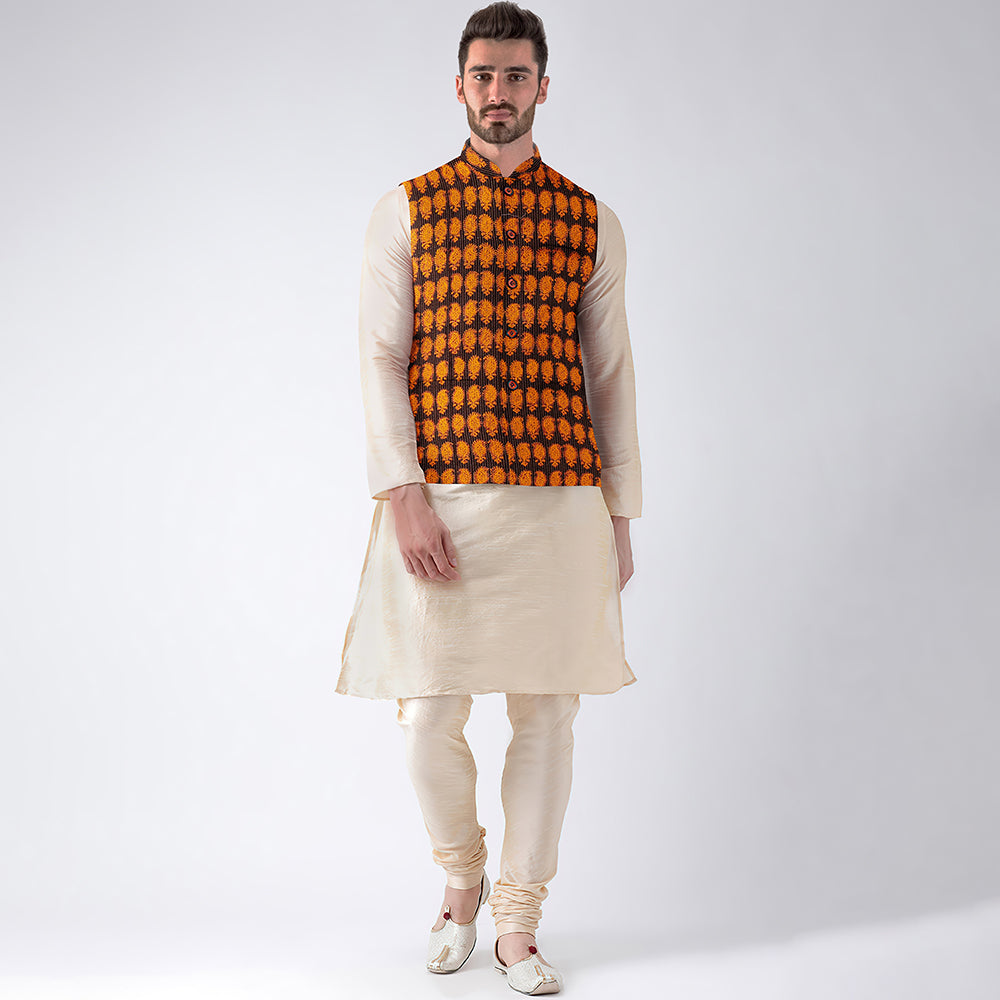 Men Nehru Jacket in Bagh Block Printing