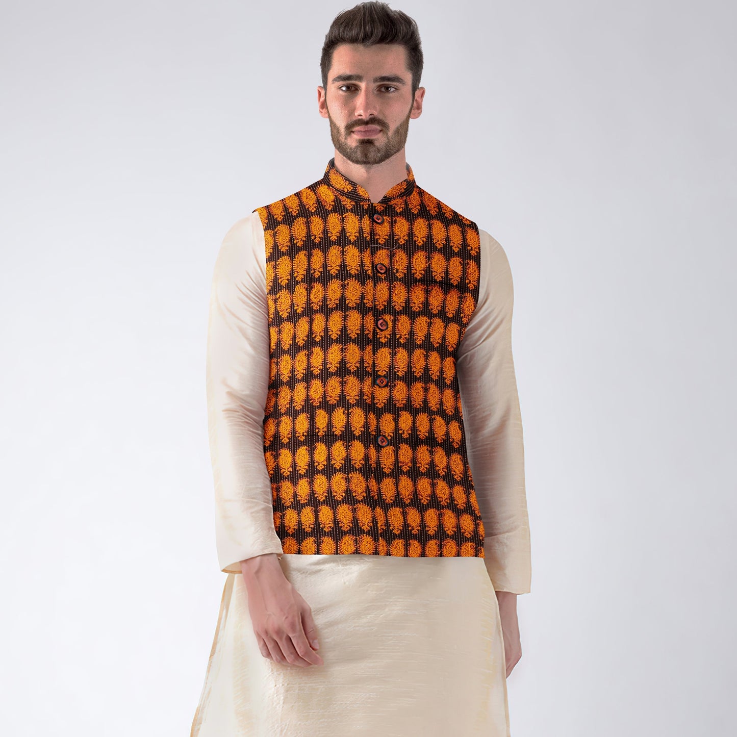 Men Nehru Jacket in Bagh Block Printing
