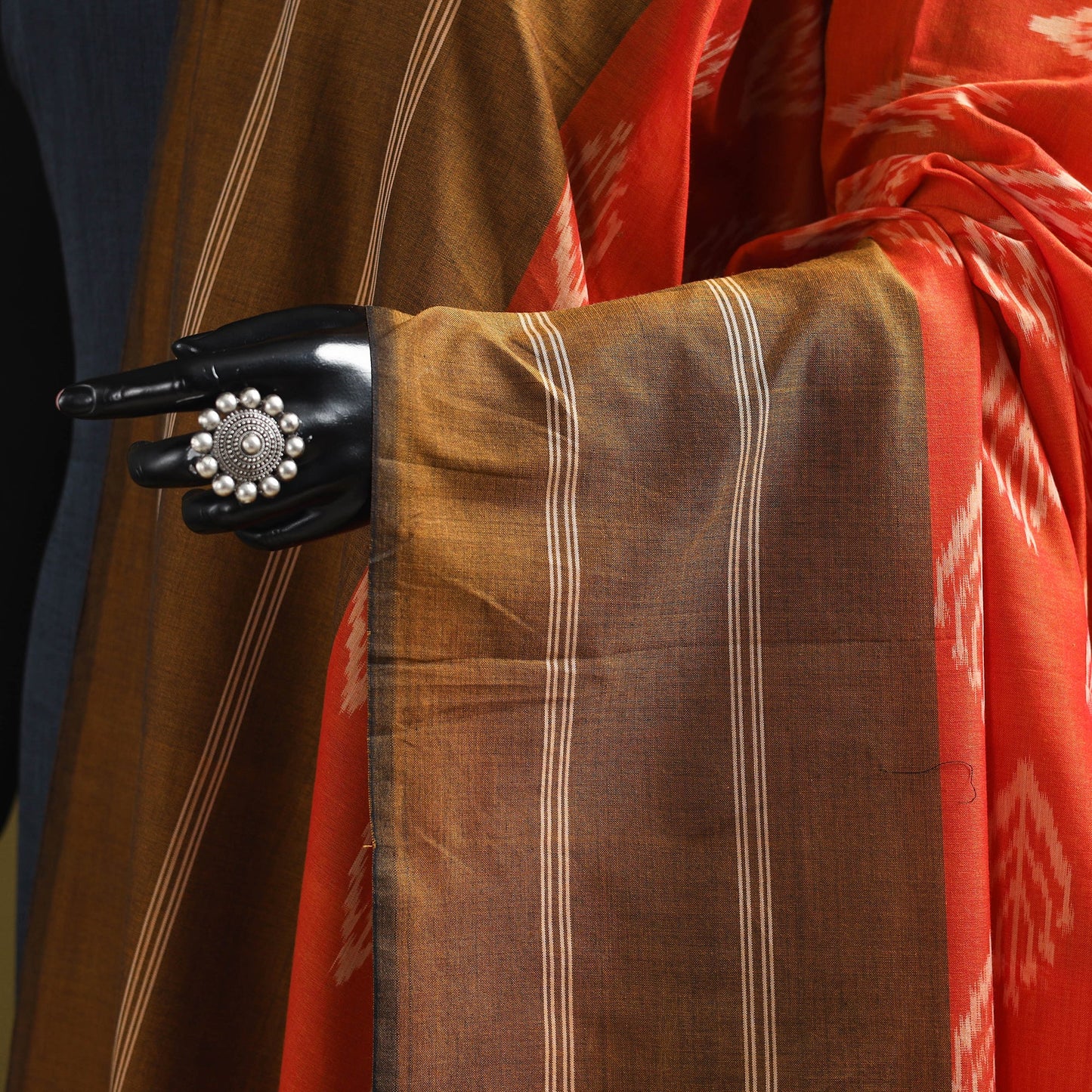 Orange - mercerised cotton pochampally ikat dupatta 10