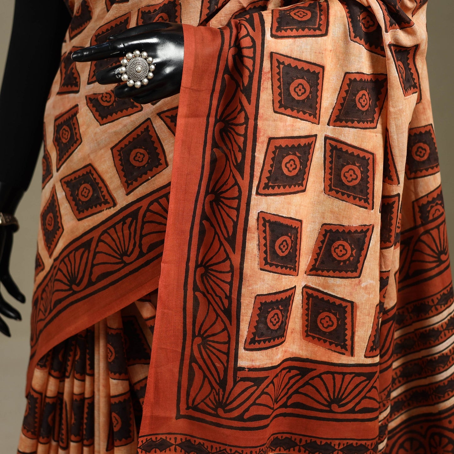 Orange - mul cotton bagru saree 03 - handcrafted