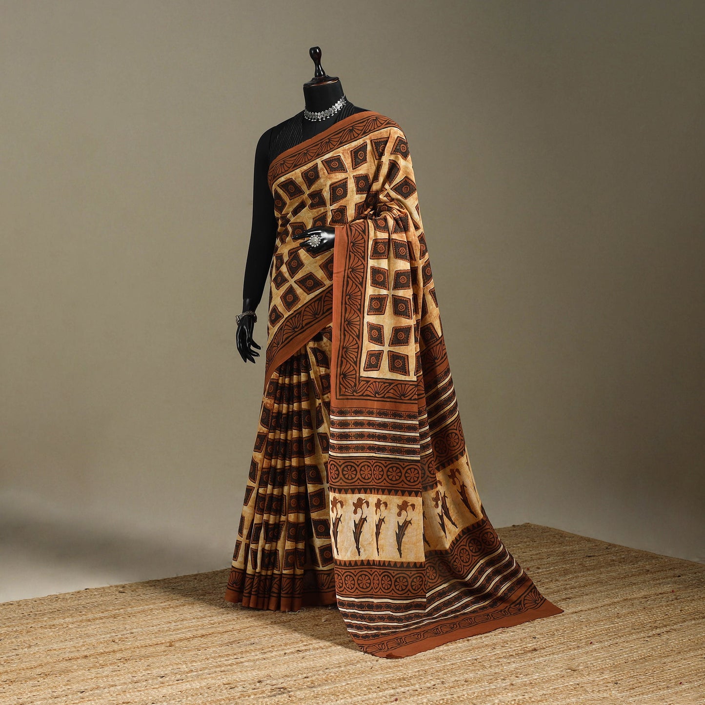 Orange - mul cotton bagru saree 08 - handcrafted