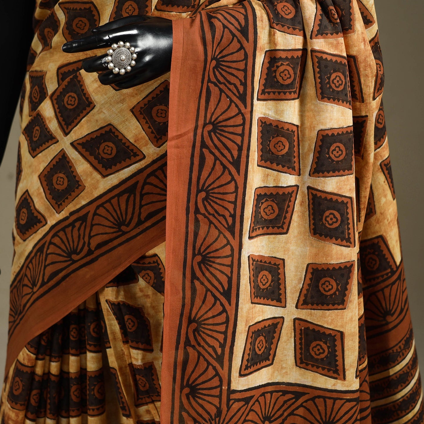 Orange - mul cotton bagru saree 08 - handcrafted