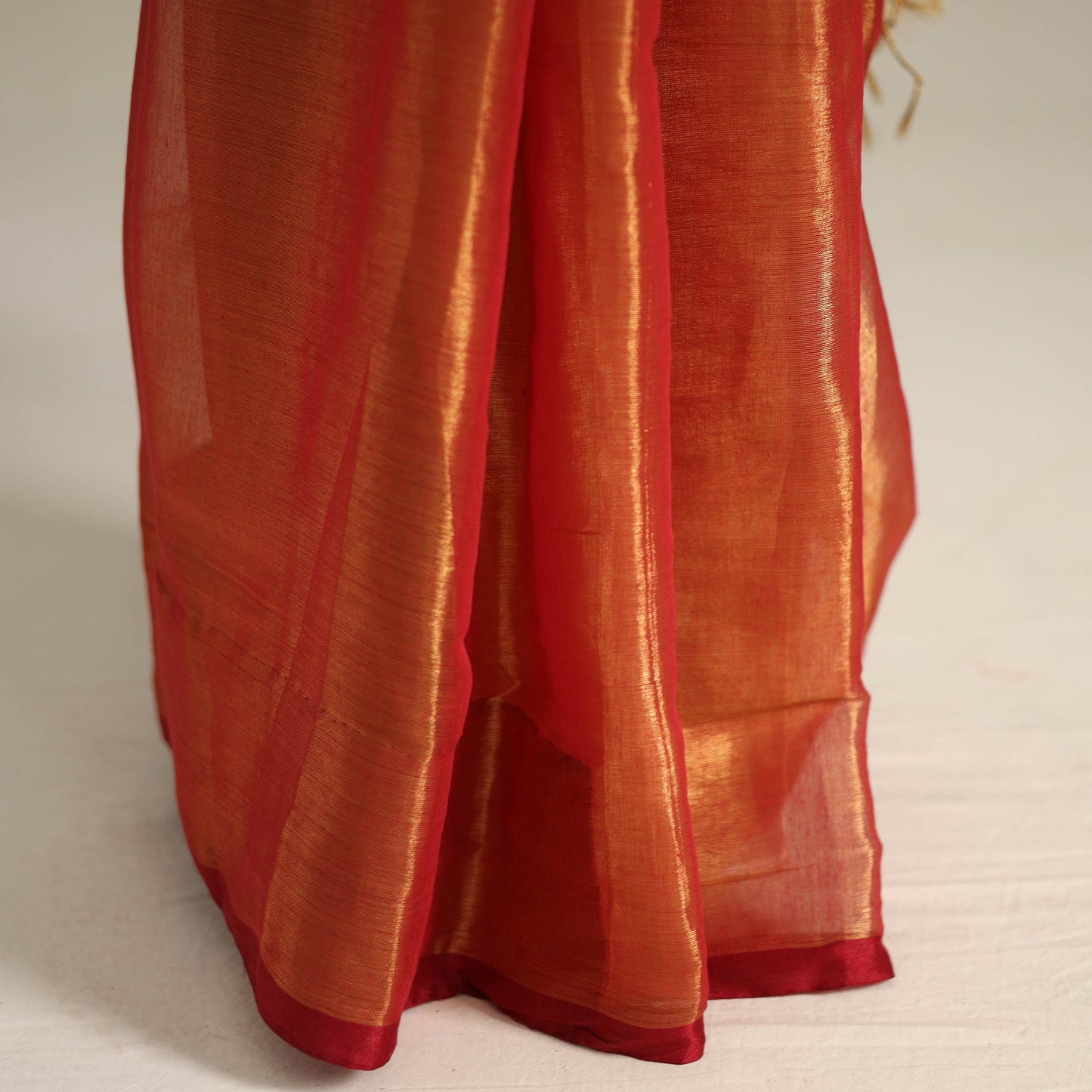 Mul Tissue Zari Orange Bengal Saree with Embroidered Blouse