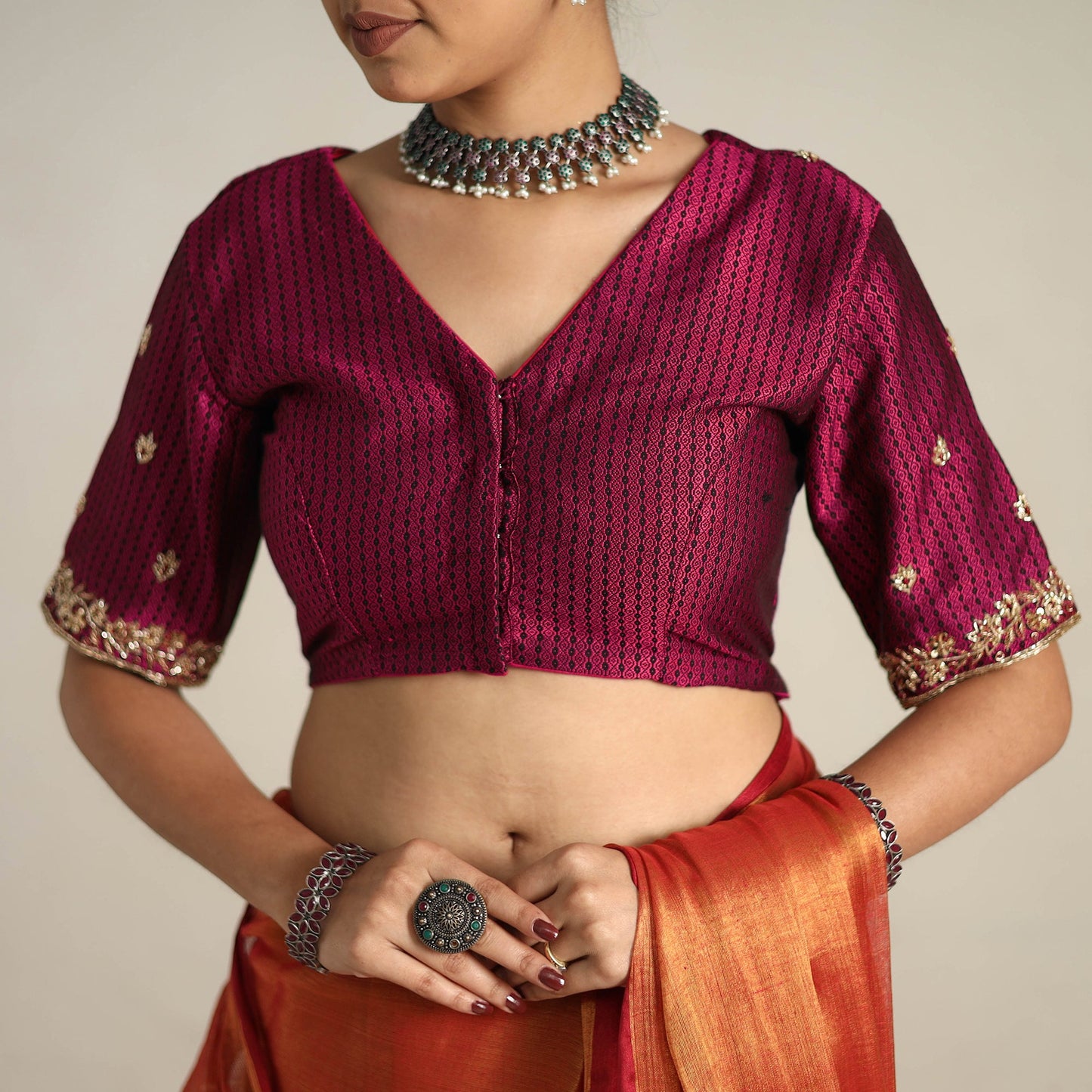 Mul Tissue Zari Orange Bengal Saree with Embroidered Blouse