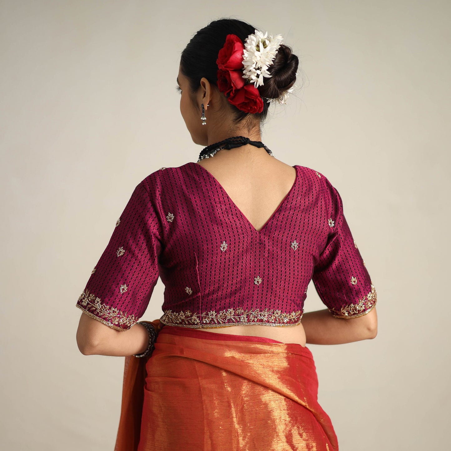 Mul Tissue Zari Orange Bengal Saree with Embroidered Blouse