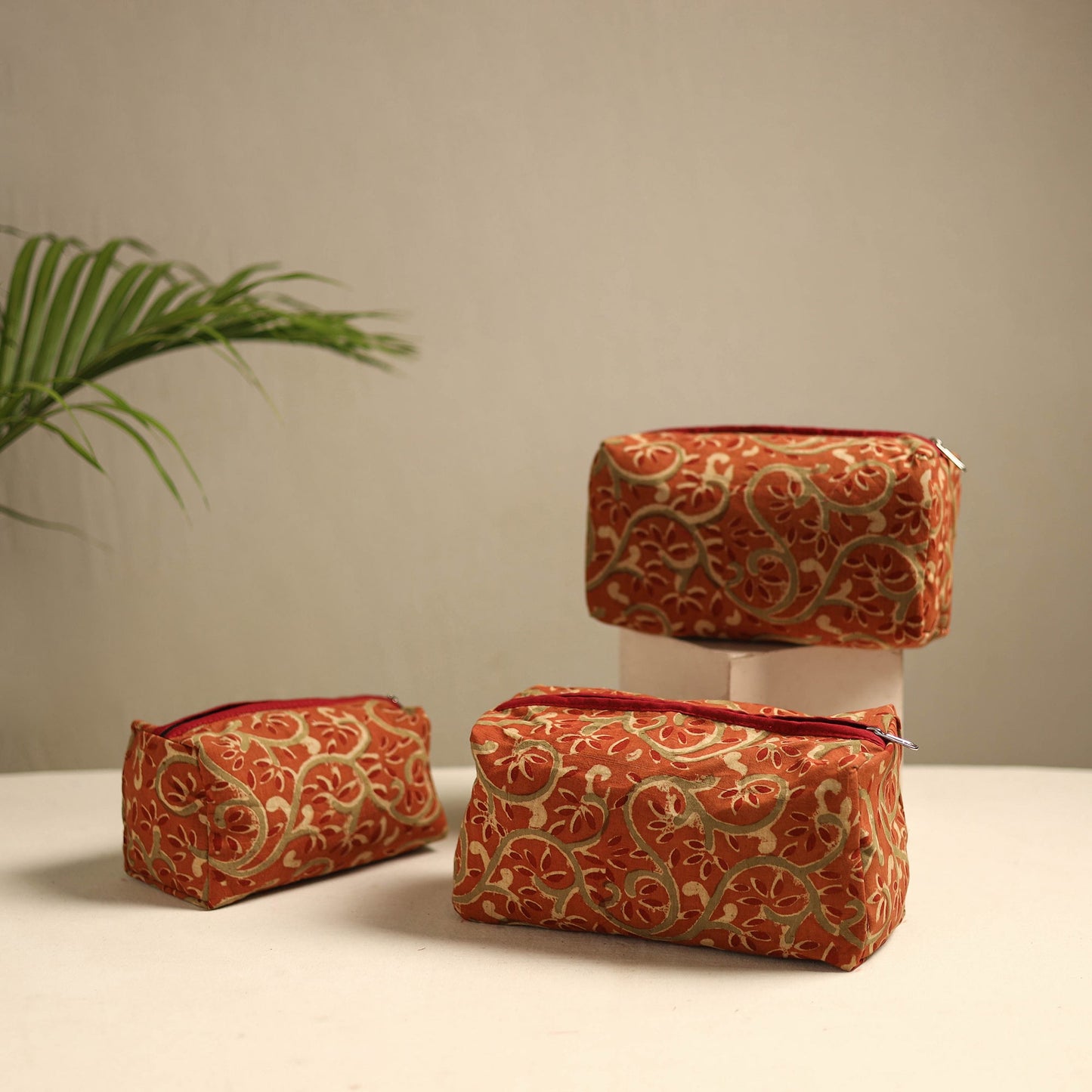 Orange Multipurpose Handmade Toiletry Bags (Set of 3)