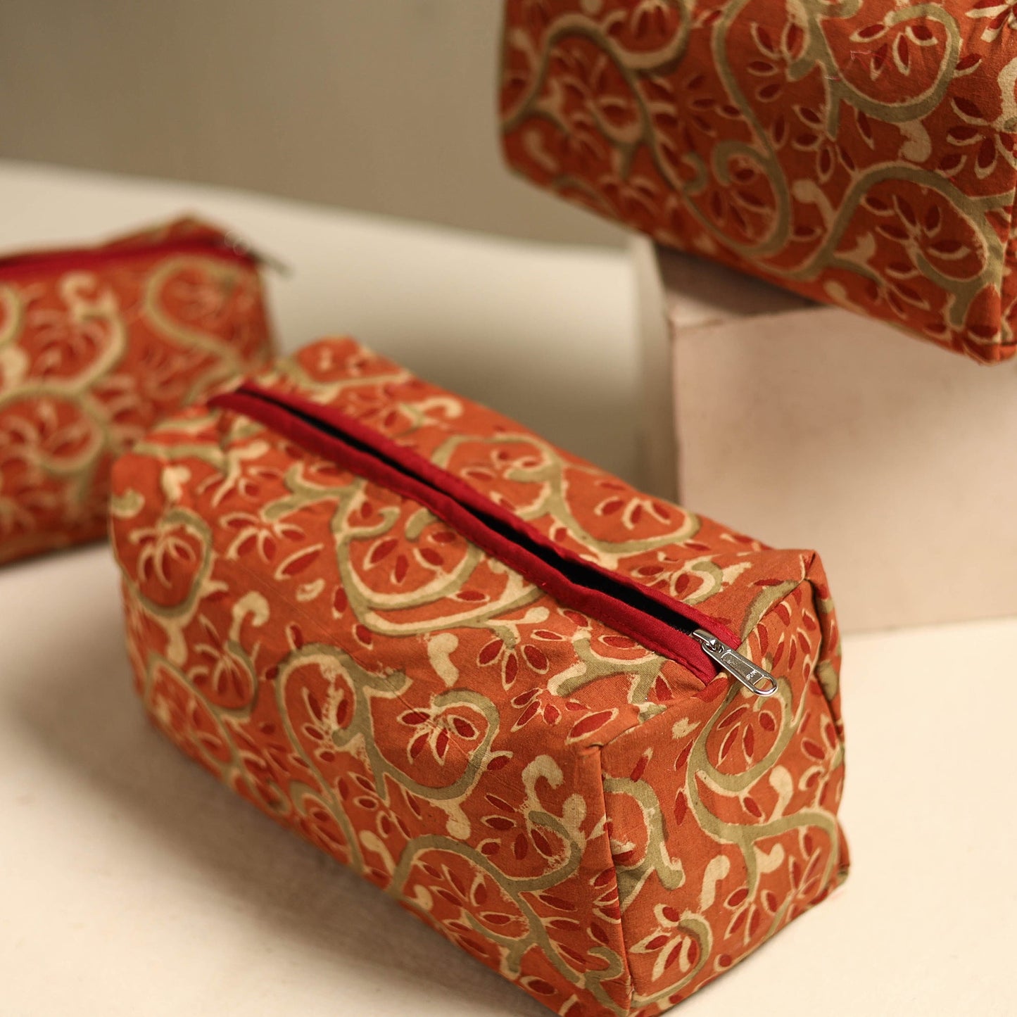 Orange Multipurpose Handmade Toiletry Bags (Set of 3)