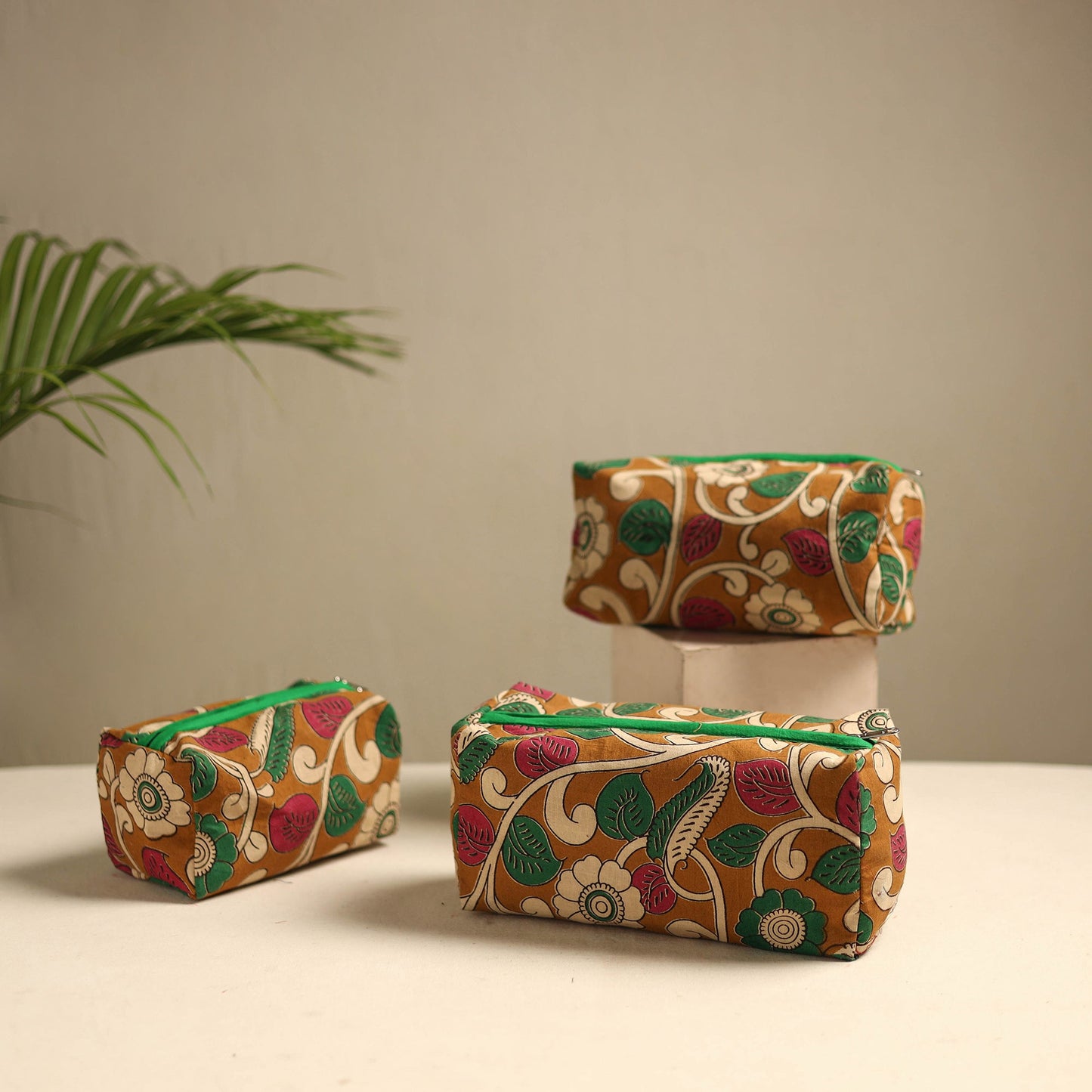 Orange Multipurpose Handmade Toiletry Bags (Set of 3)