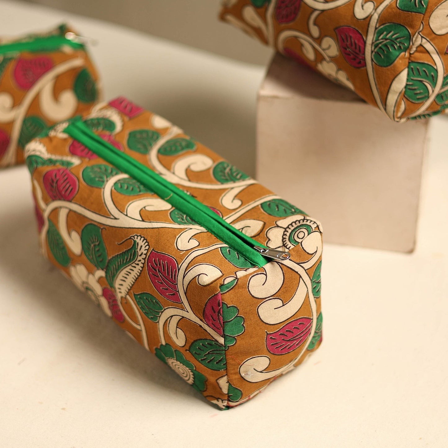 Orange Multipurpose Handmade Toiletry Bags (Set of 3)