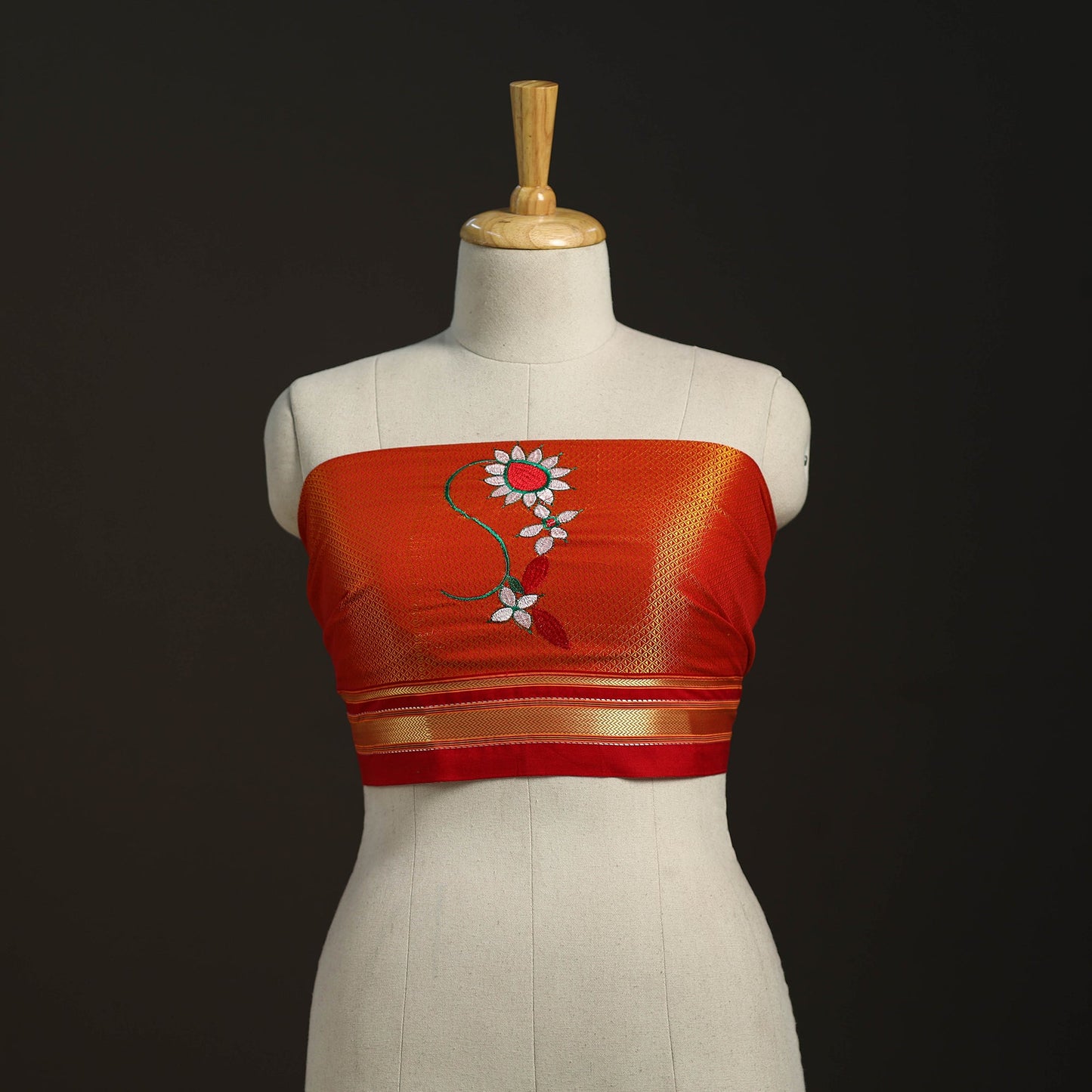 Orange - nathani work mercerised cotton khun blouse piece
