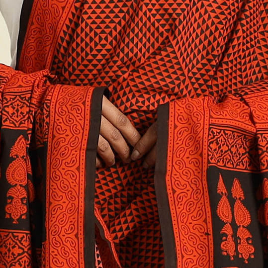 Orange Natural Dye Mul Cotton Bagh Print Dupatta