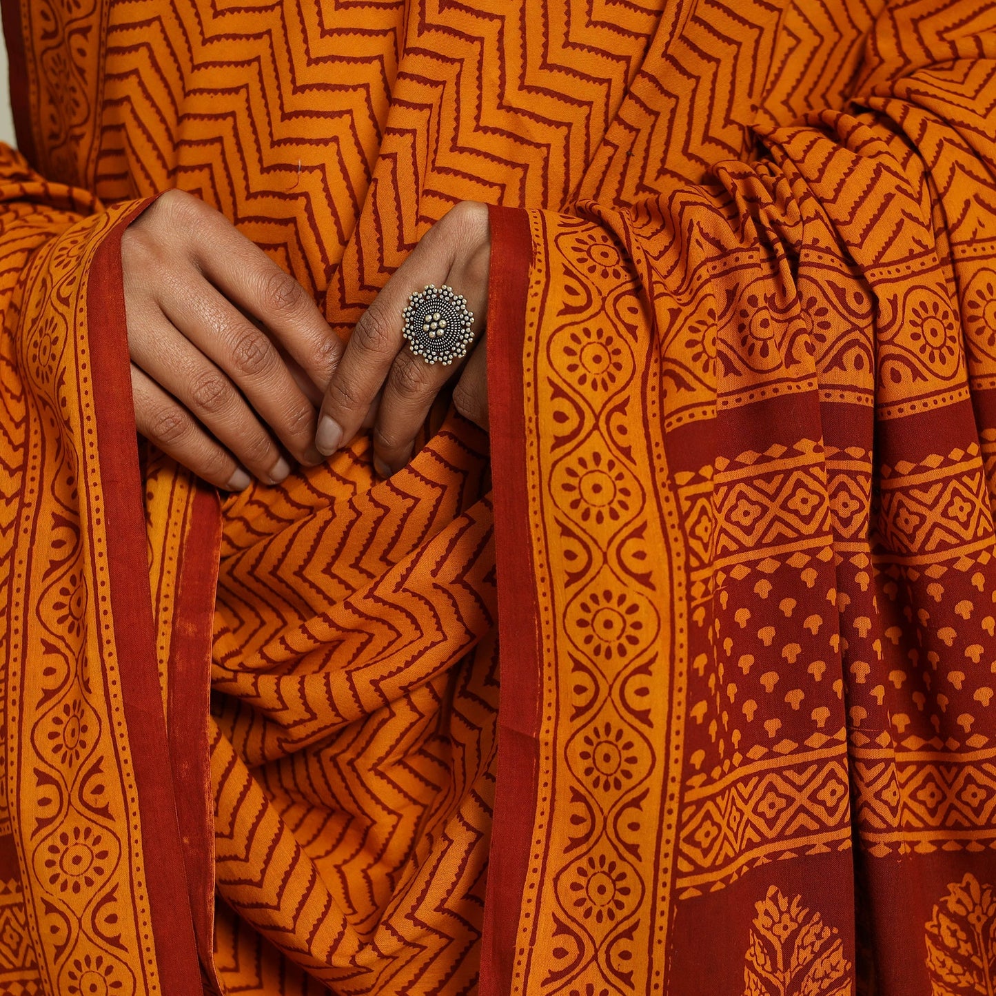 Orange Natural Dye Mul Cotton Bagh Print Dupatta