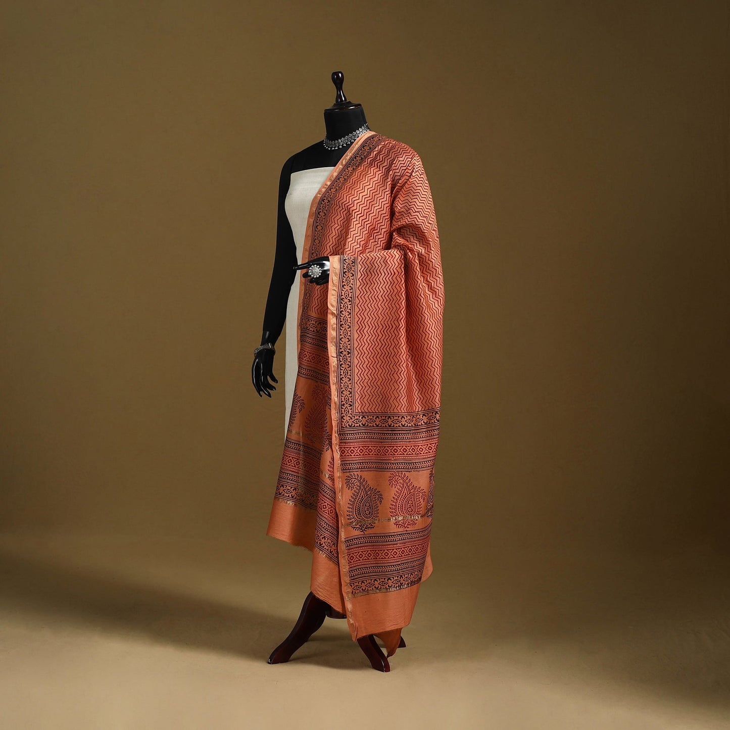 Orange - natural dyed printed chanderi silk bagh dupatta 27