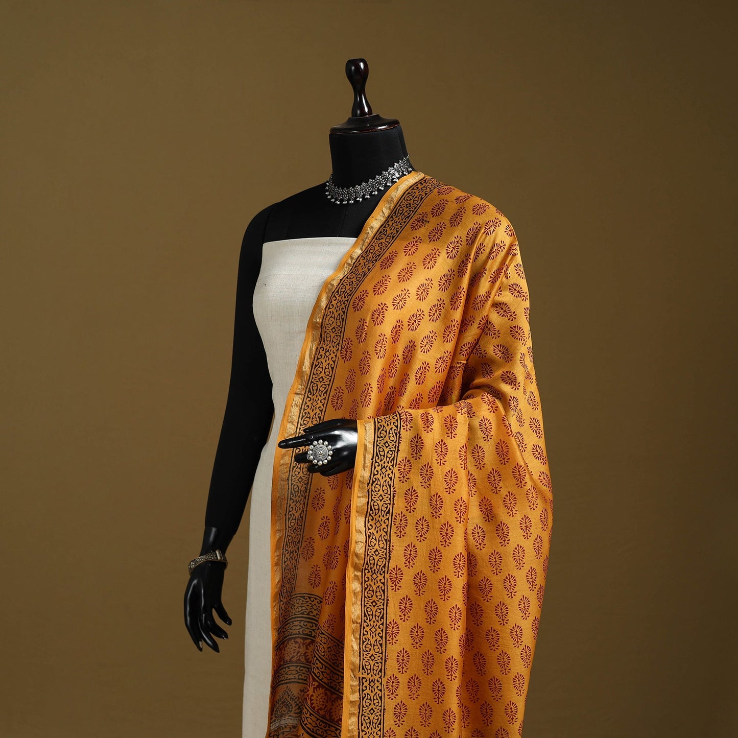 Orange - natural dyed printed chanderi silk bagh dupatta 39