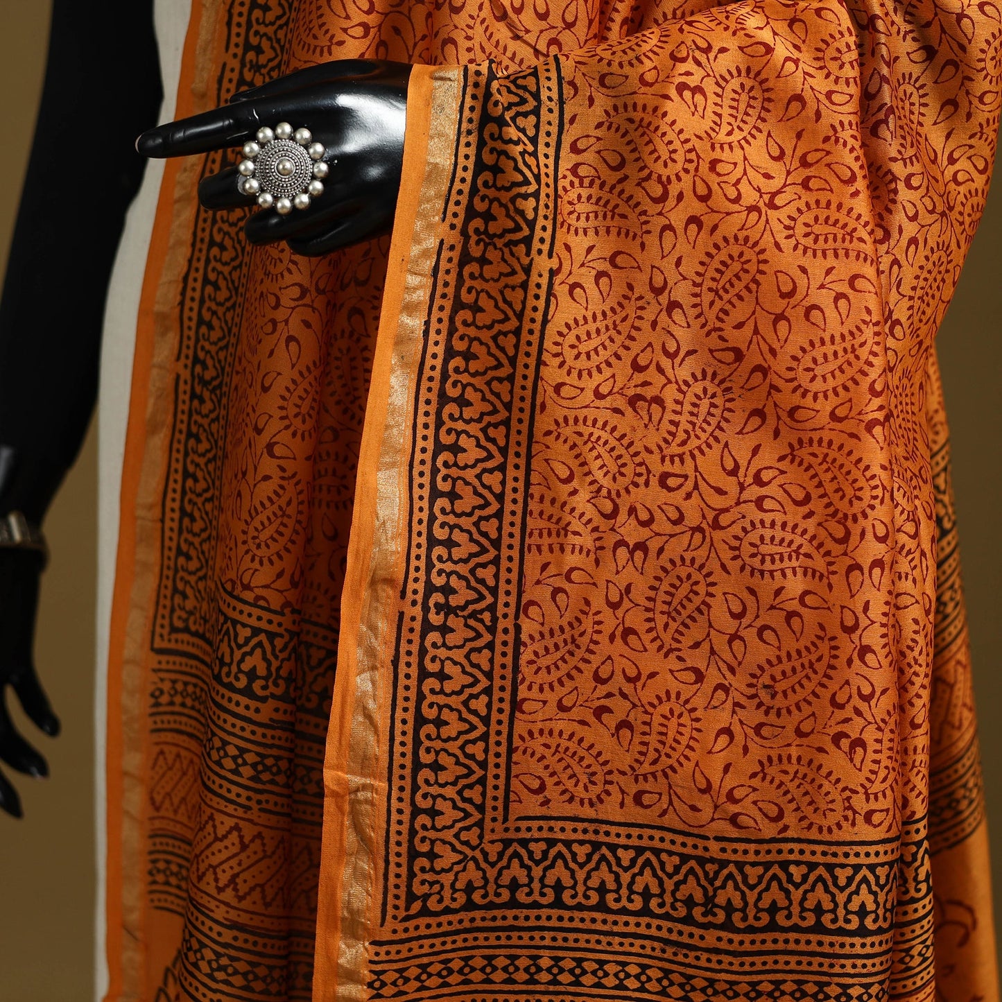 Orange - natural dyed printed chanderi silk bagh dupatta 47
