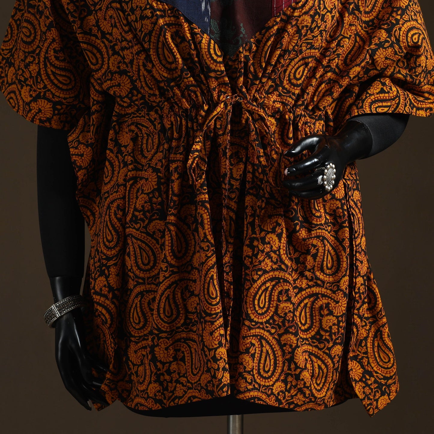 Natural dyed hand block bagh print patchwork cotton kaftan