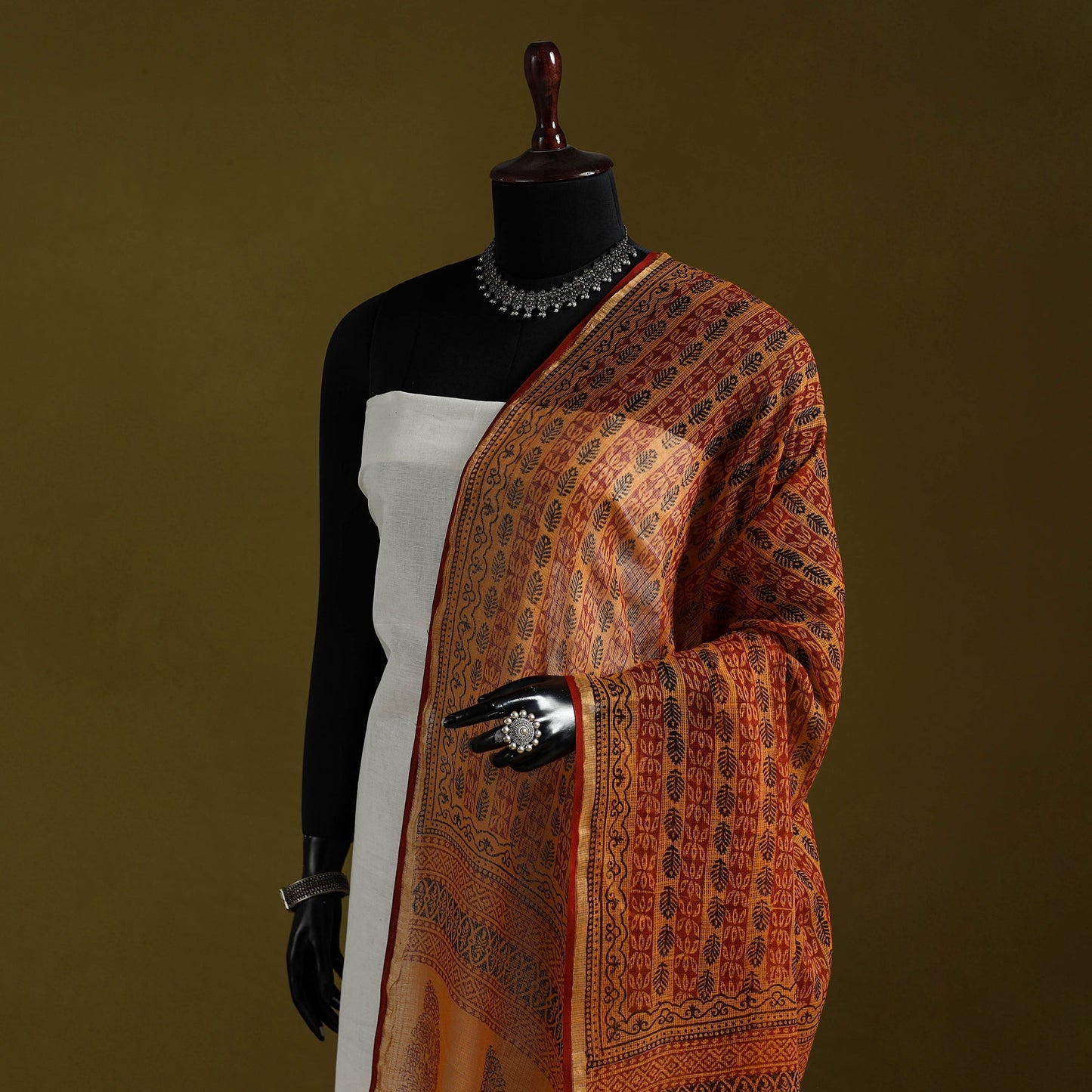 Natural dyed kota doria cotton hand block bagh print