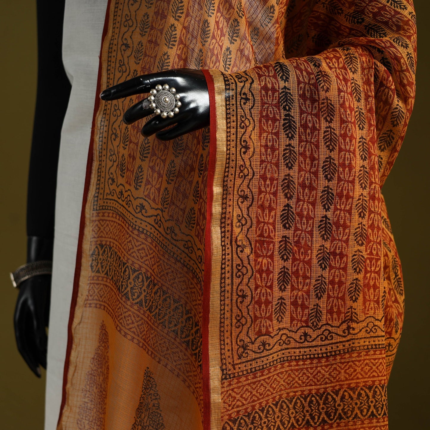 Natural dyed kota doria cotton hand block bagh print