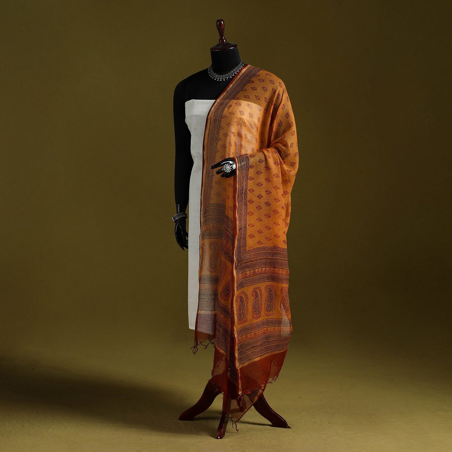 Natural dyed kota doria cotton hand block bagh print