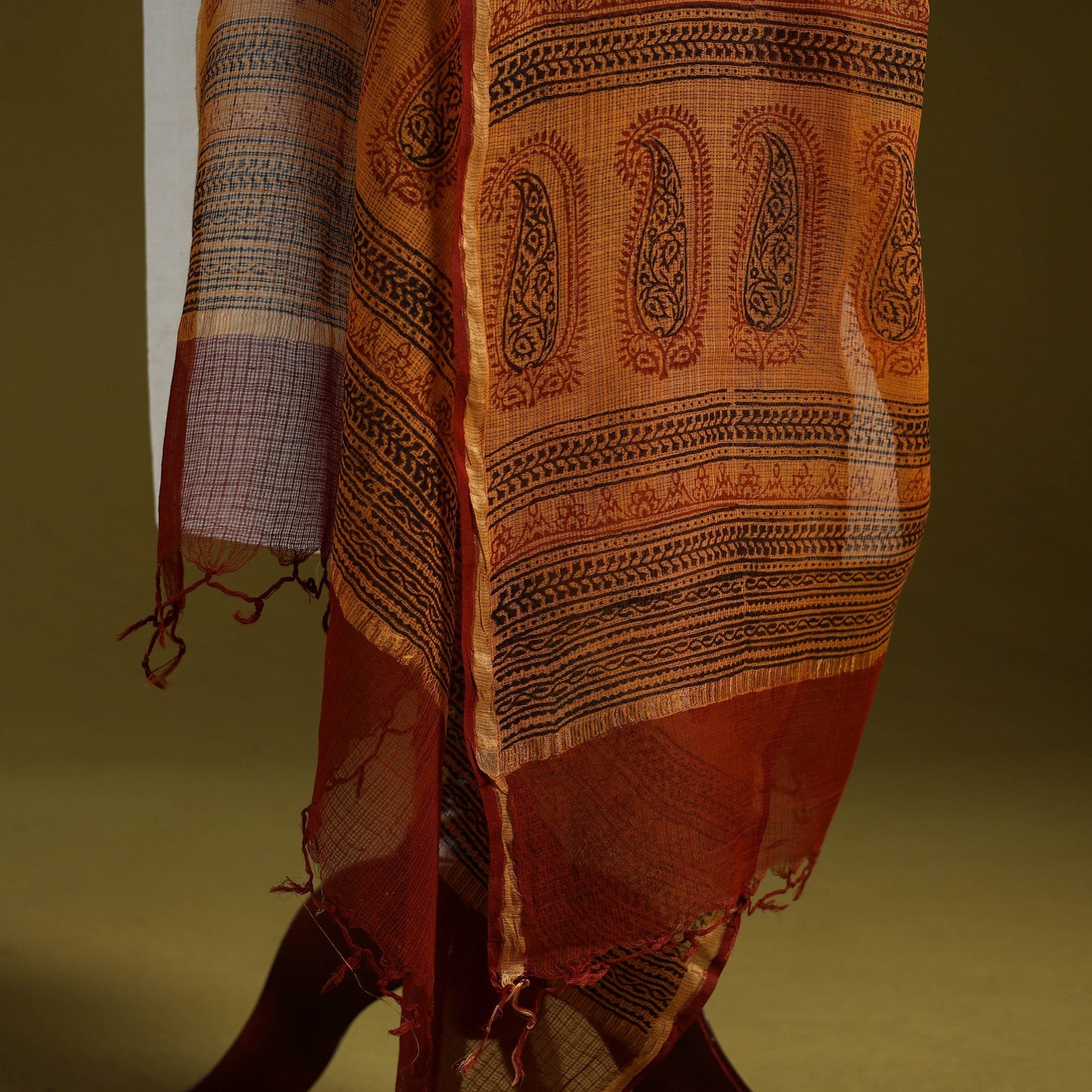 Natural dyed kota doria cotton hand block bagh print